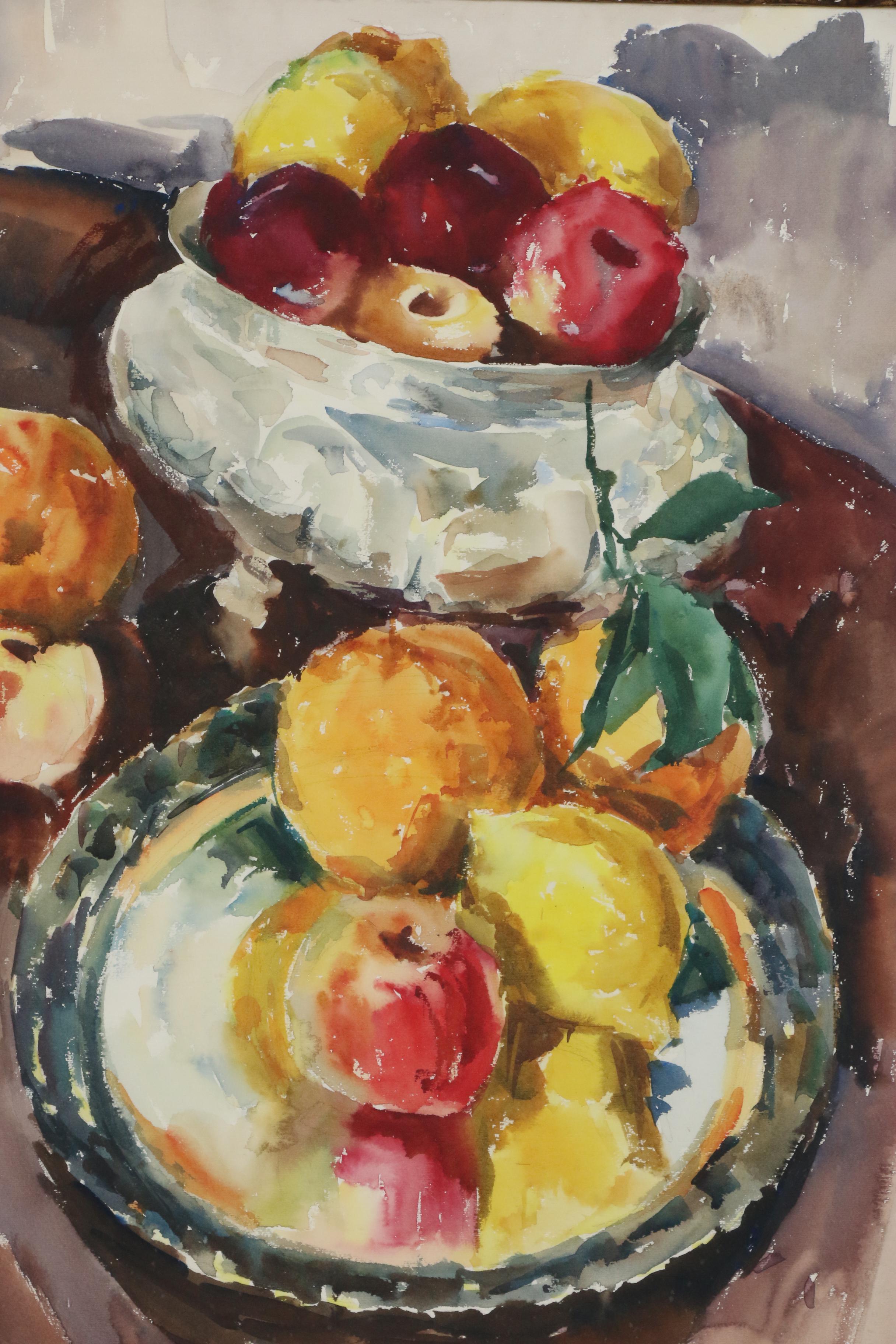 Watercolor Still Life with Bowls of Fruit, 20th Century