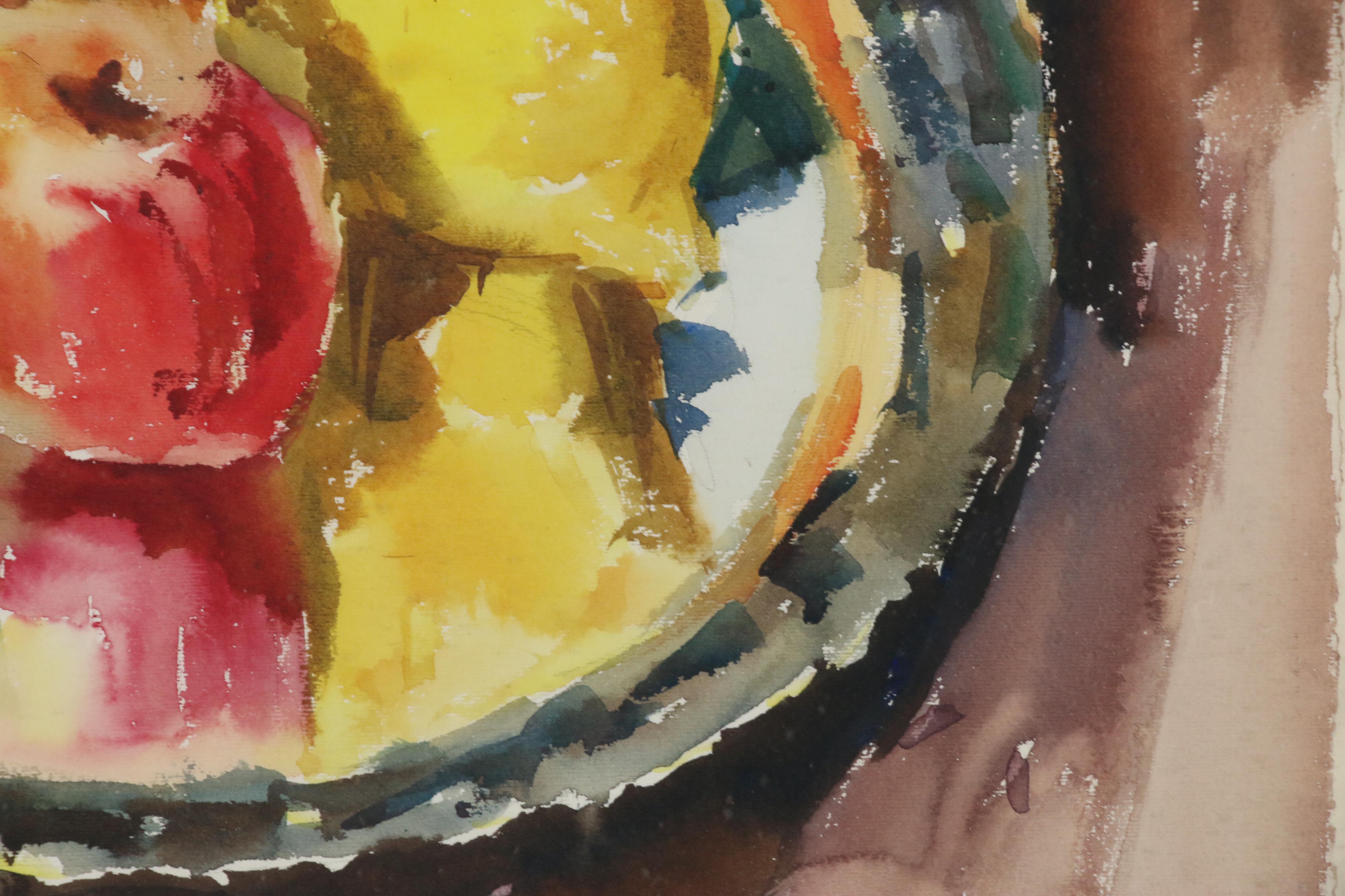 Watercolor Still Life with Bowls of Fruit, 20th Century