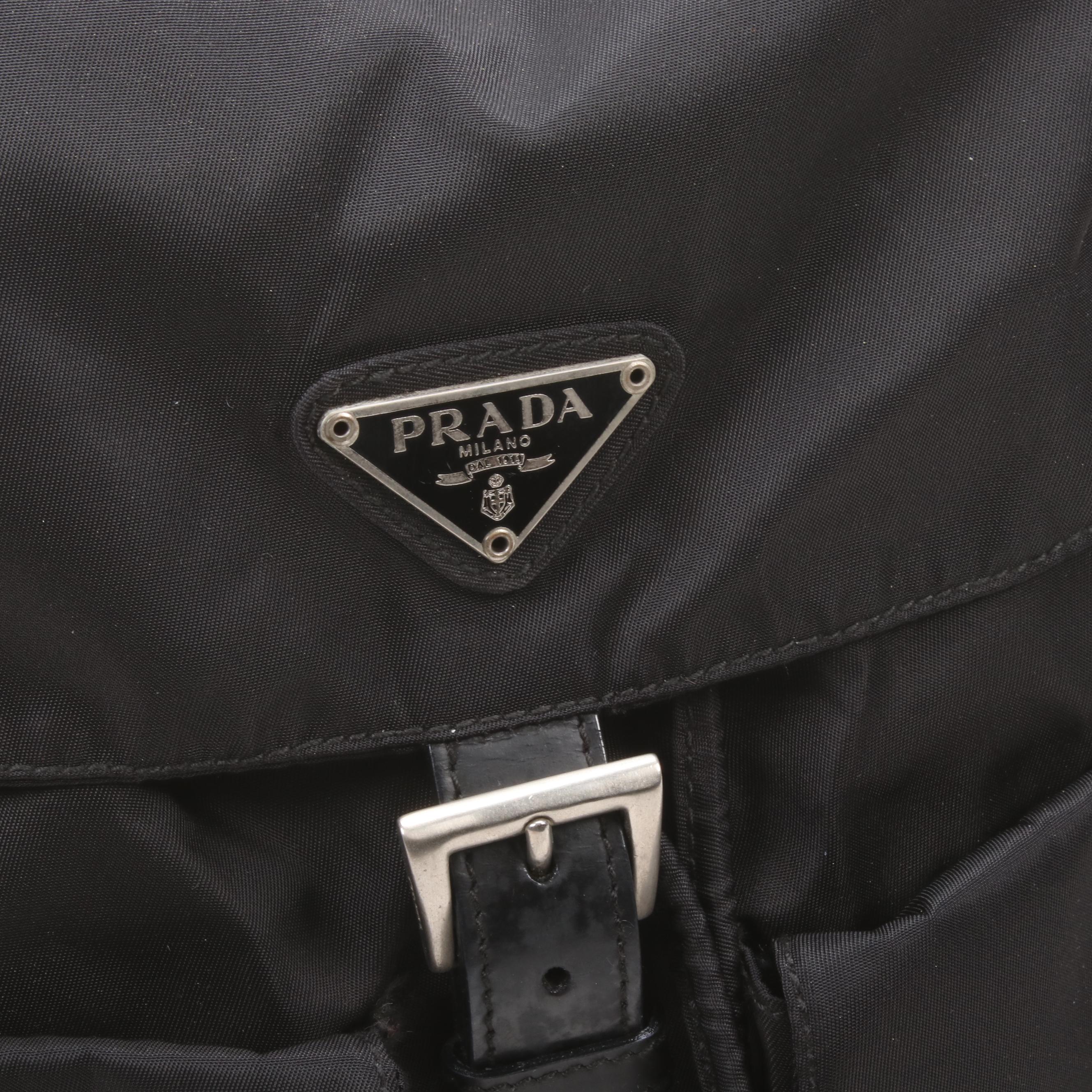 Prada Black Tessuto Nylon and Leather Drawstring Backpack
