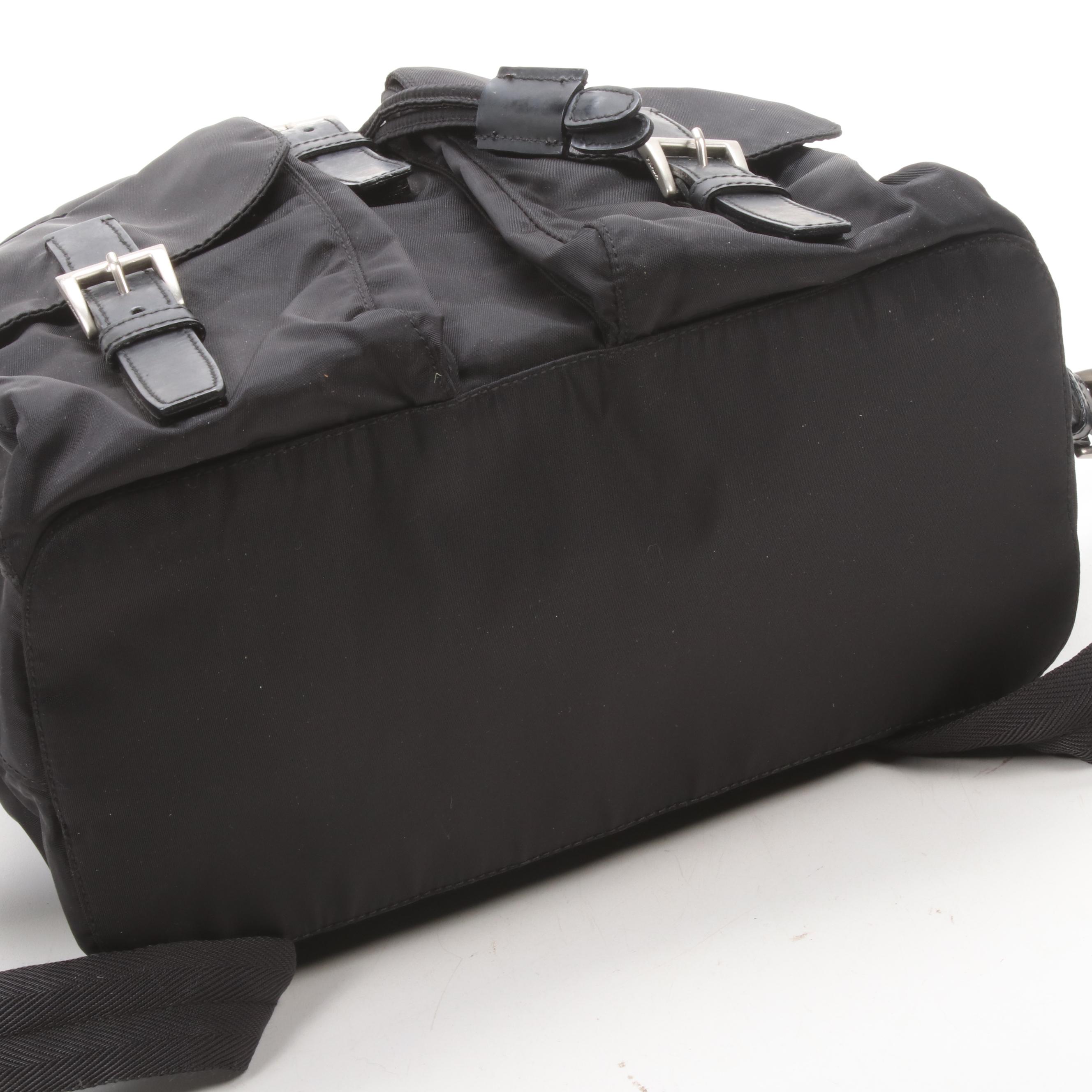 Prada Black Tessuto Nylon and Leather Drawstring Backpack