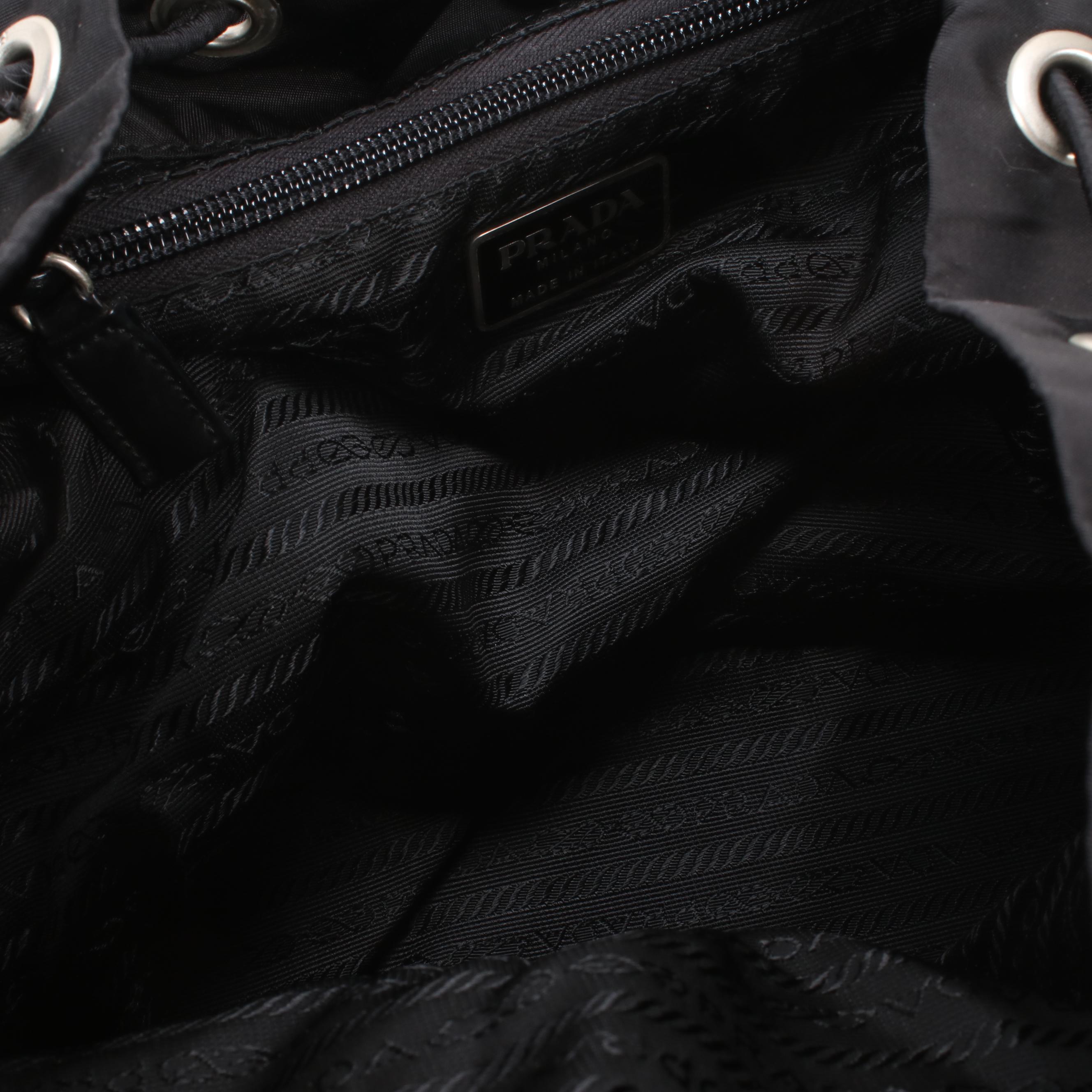 Prada Black Tessuto Nylon and Leather Drawstring Backpack