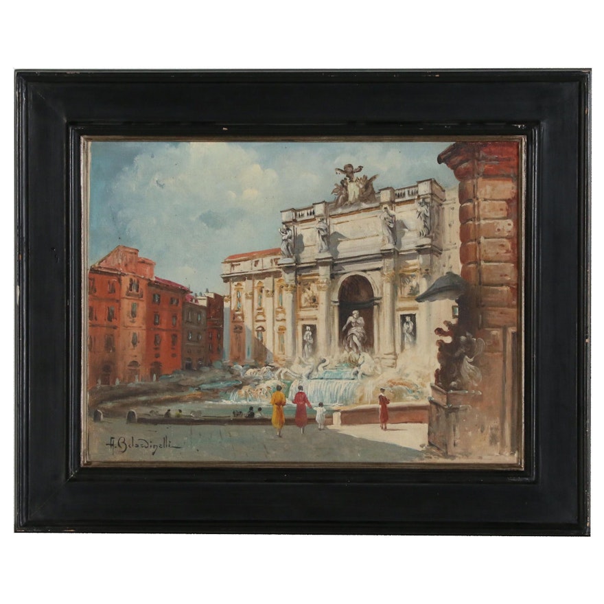 A. Belardinelli Oil Painting of the Trevi Fountain