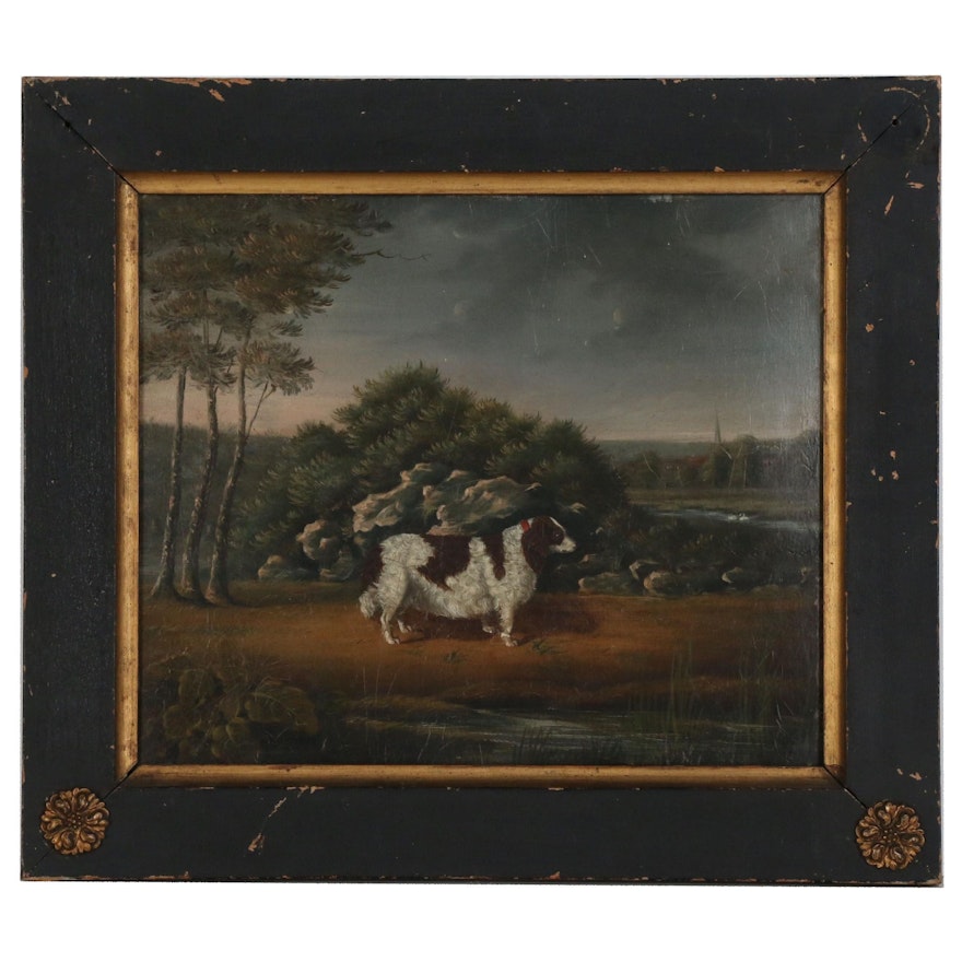 American Folk Art Oil Painting of Dog, 1826