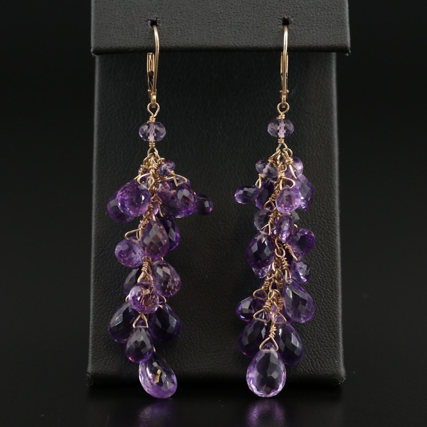 J. Daley Design 14K Yellow Gold Amethyst Dangle Earrings