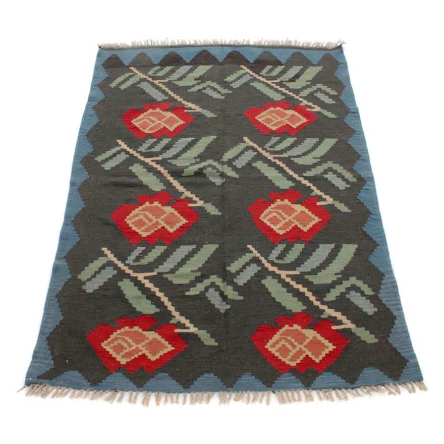 4'5 x 6'9 Handwoven Turkish Village Kilim Rug, 1930s