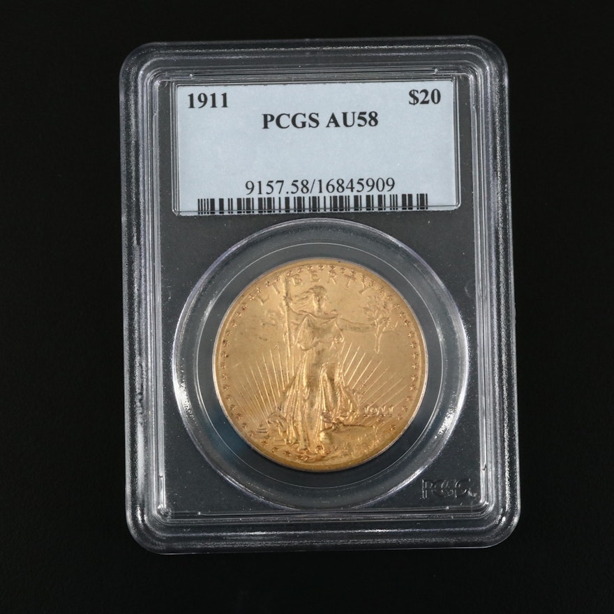PCGS Graded AU58 1911 Saint-Gaudens $20 Gold Double Eagle
