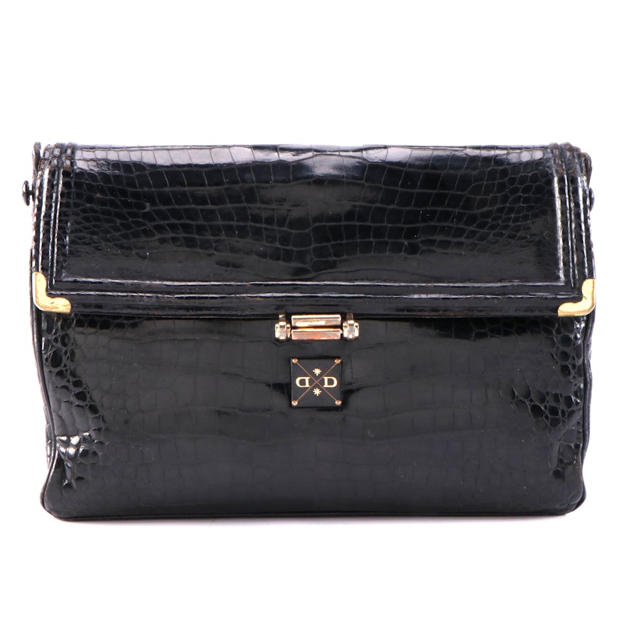 Morabito Paris Black Crocodile Skin Handbag, Mid-20th Century