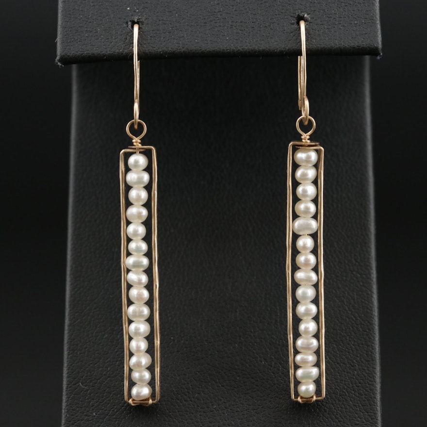 10K Gold Pearl Dangle Earrings