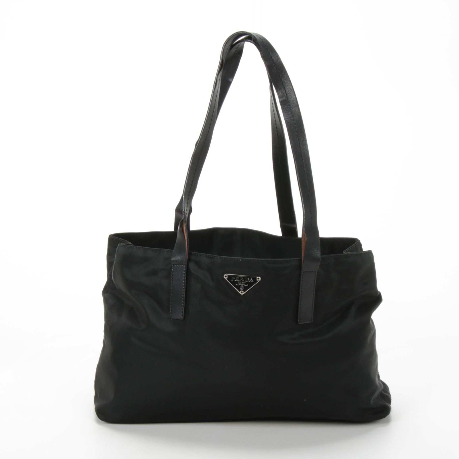 Prada Black Tessuto Nylon Shoulder Bag Trimmed in Leather