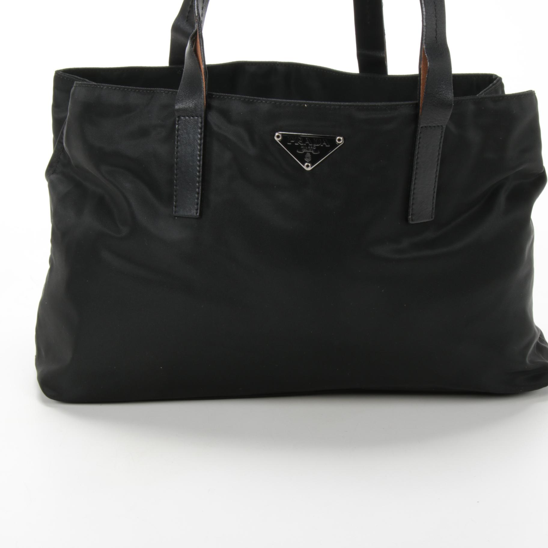 Prada Black Tessuto Nylon Shoulder Bag Trimmed in Leather