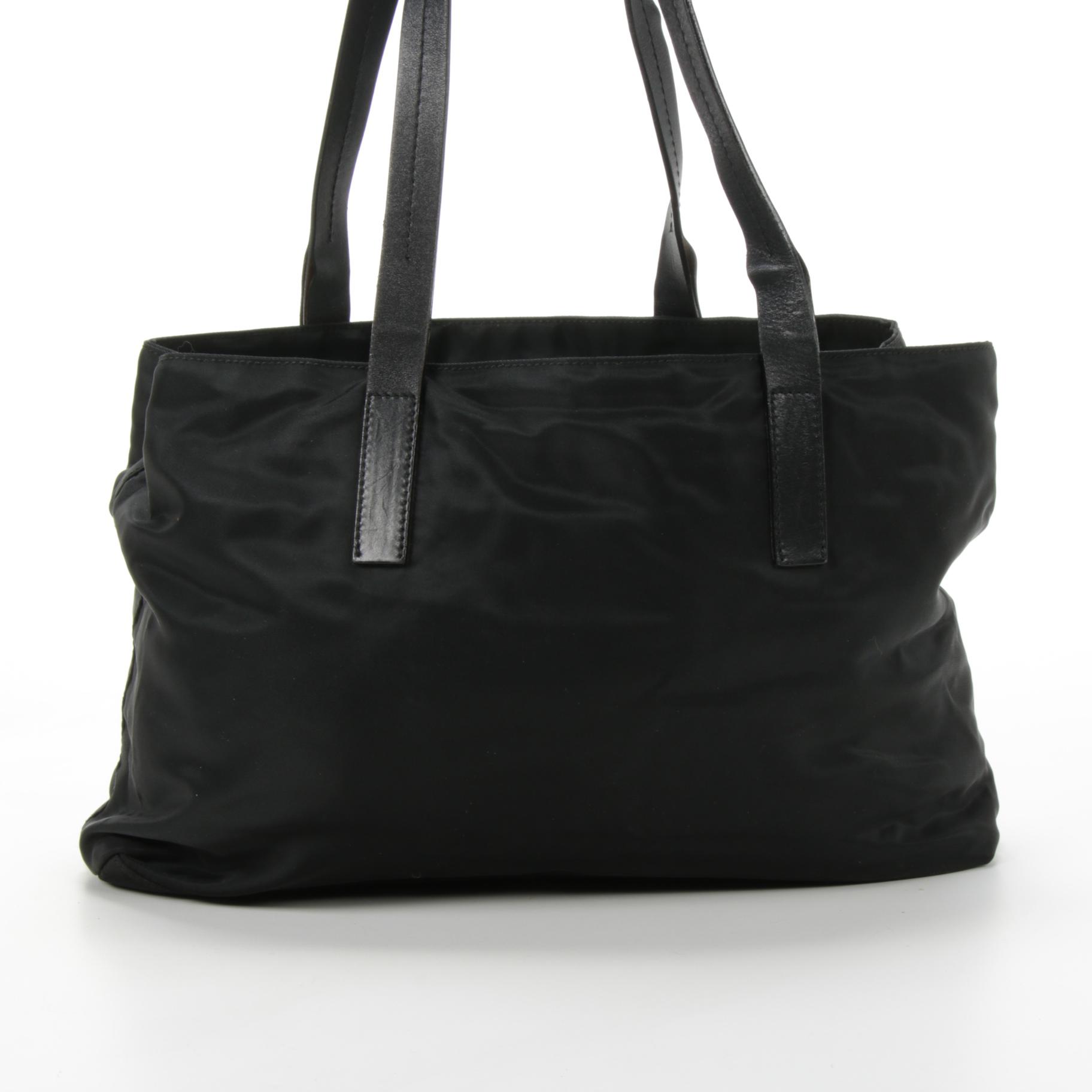Prada Black Tessuto Nylon Shoulder Bag Trimmed in Leather