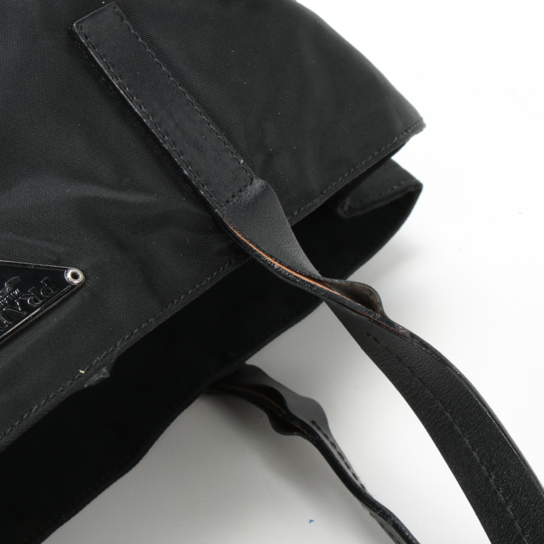 Prada Black Tessuto Nylon Shoulder Bag Trimmed in Leather