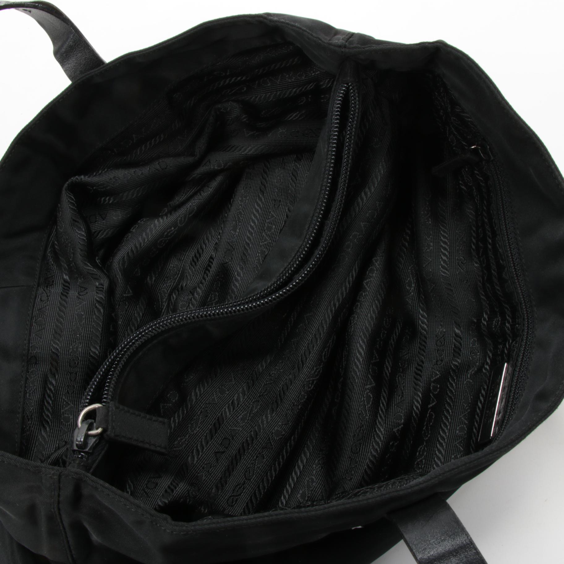 Prada Black Tessuto Nylon Shoulder Bag Trimmed in Leather