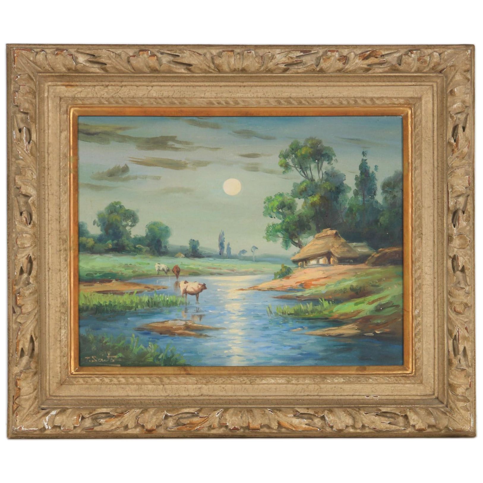 Toyosaku Saito River Landscape Oil Painting