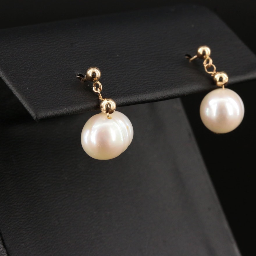 14K Yellow Gold Cultured Baroque Pearl Drop Earrings