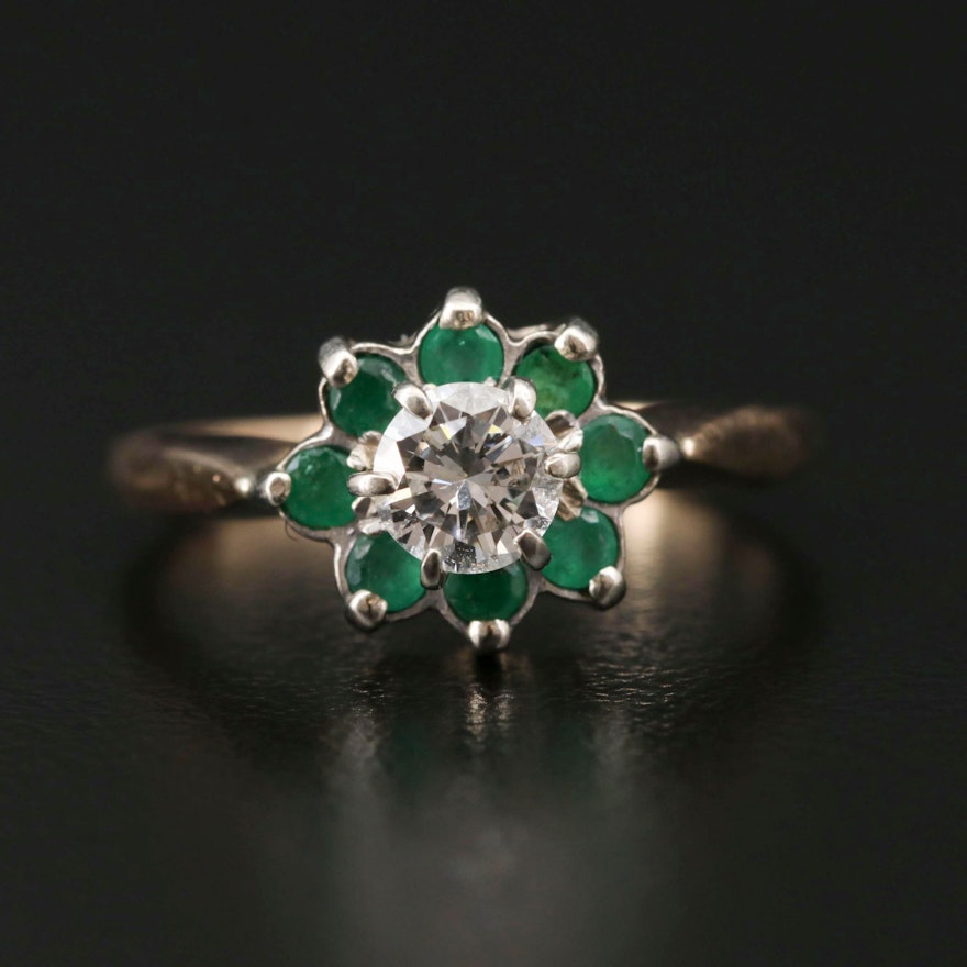 14K Yellow Gold Diamond and Emerald Ring