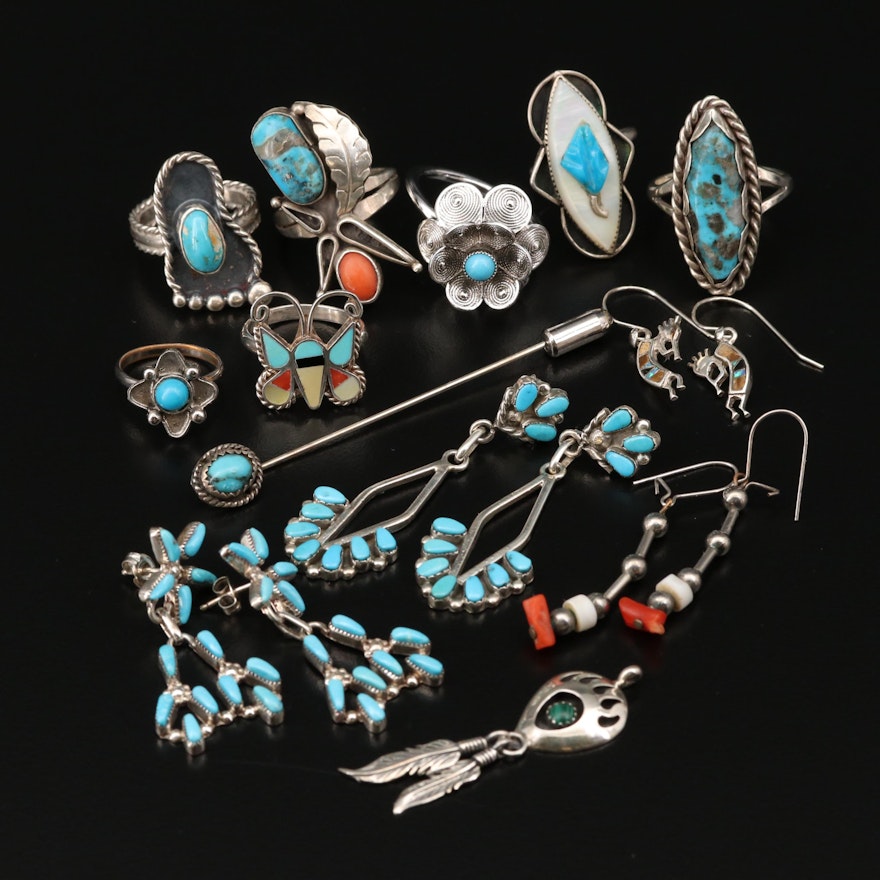 Southwestern Style Jewelry Selection Featuring Turquoise and Mother of Pearl