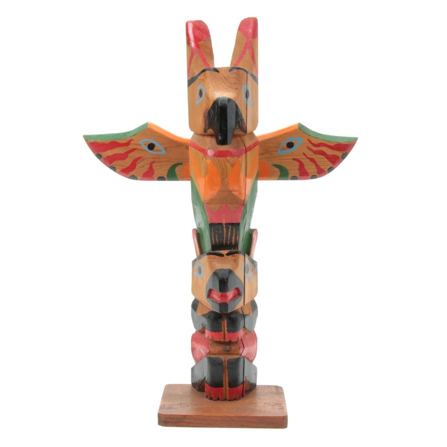 Tlingit Hand-Painted Carved Totem Pole