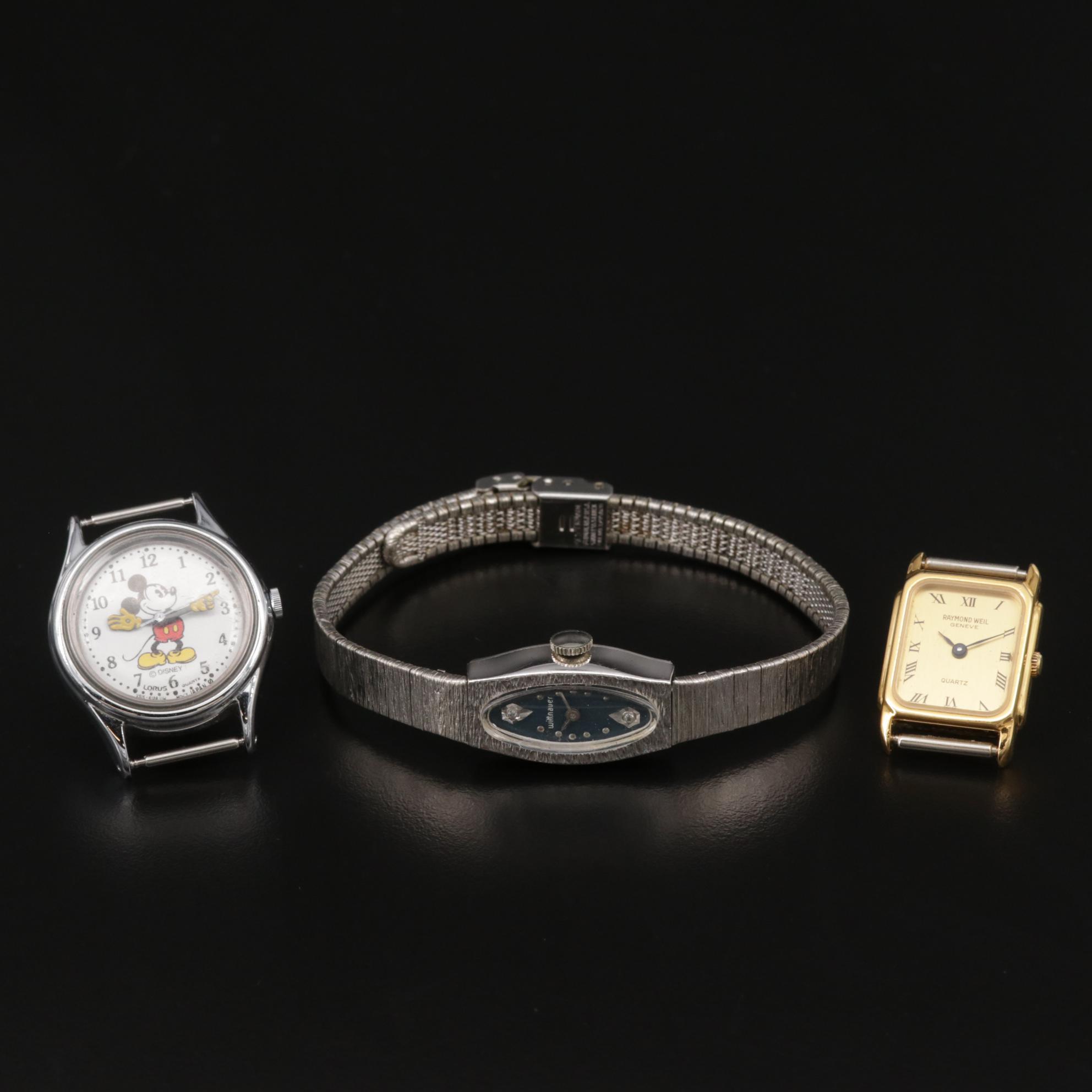 Wittnauer Diamond Dial Watch with Lorus Mickey Mouse and Raymond Weil Watch