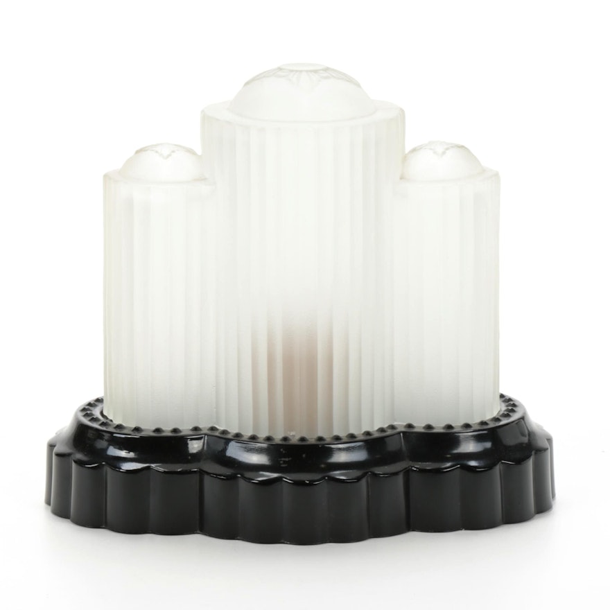 Art Deco Black and Satin Glass Table Lamp, 1930s