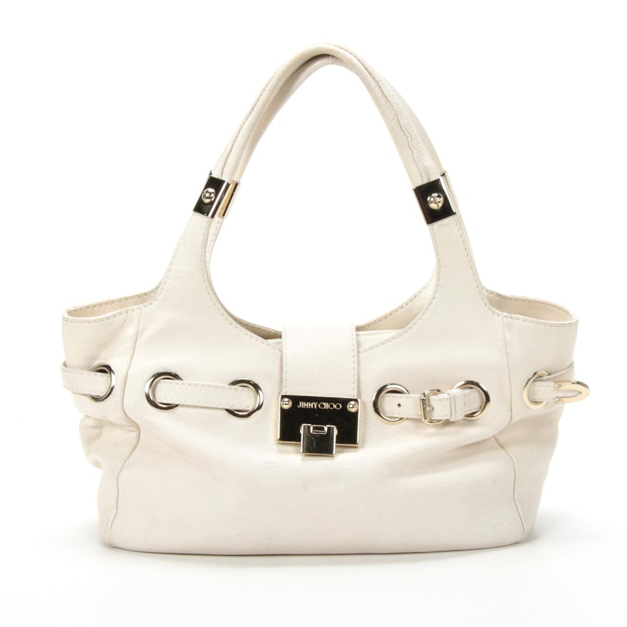 Jimmy Choo Off-White Grained Leather Shoulder Bag