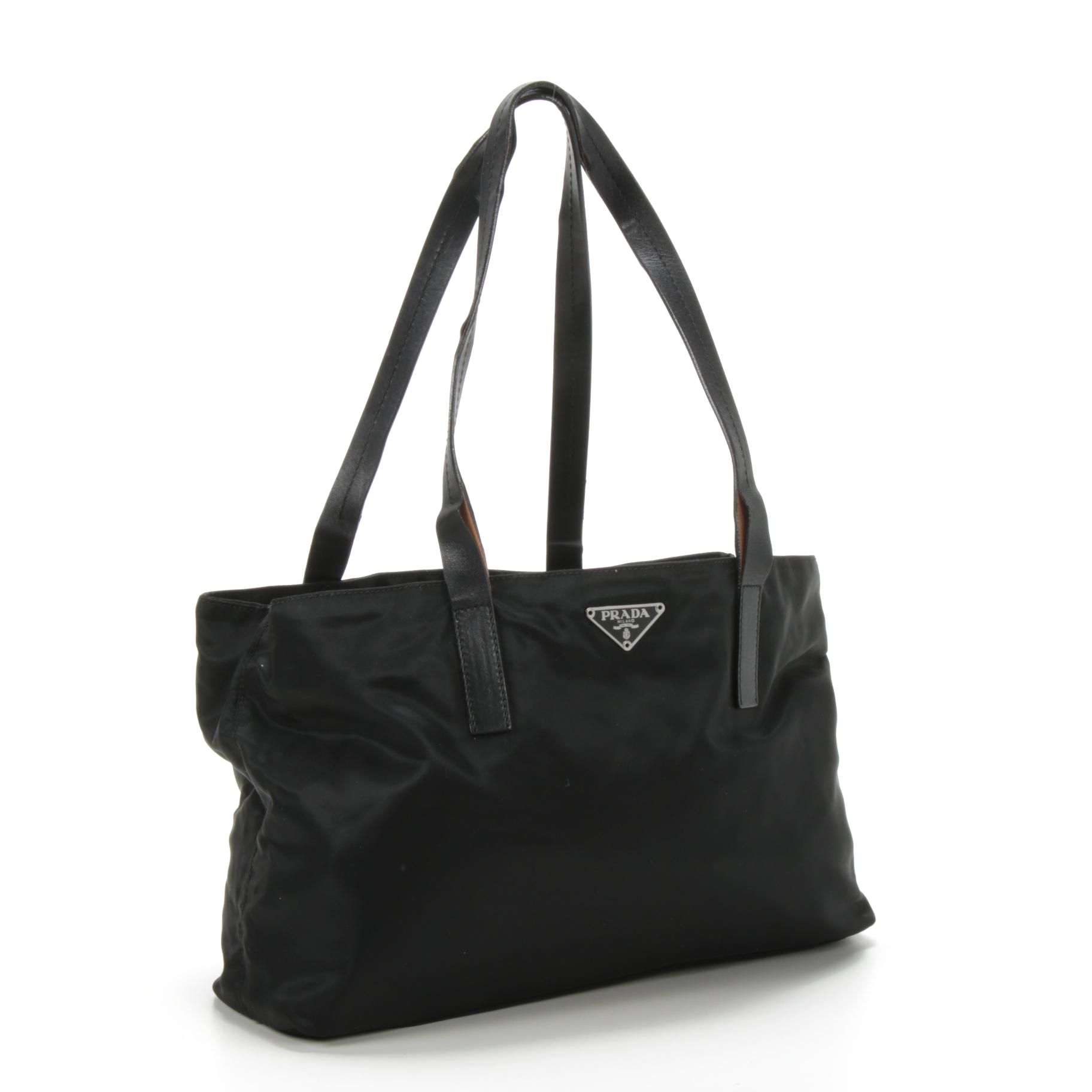 Prada Black Tessuto Nylon Shoulder Bag Trimmed in Leather