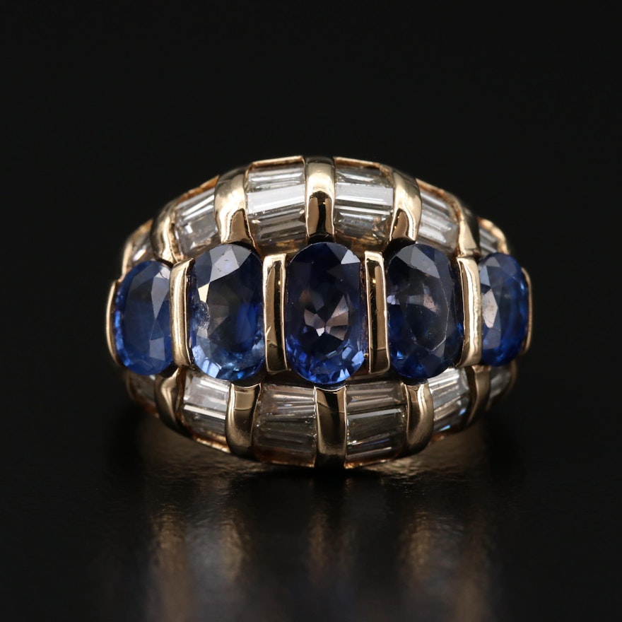 18K Gold Blue Sapphire and 1.25 CTW Diamond Ring