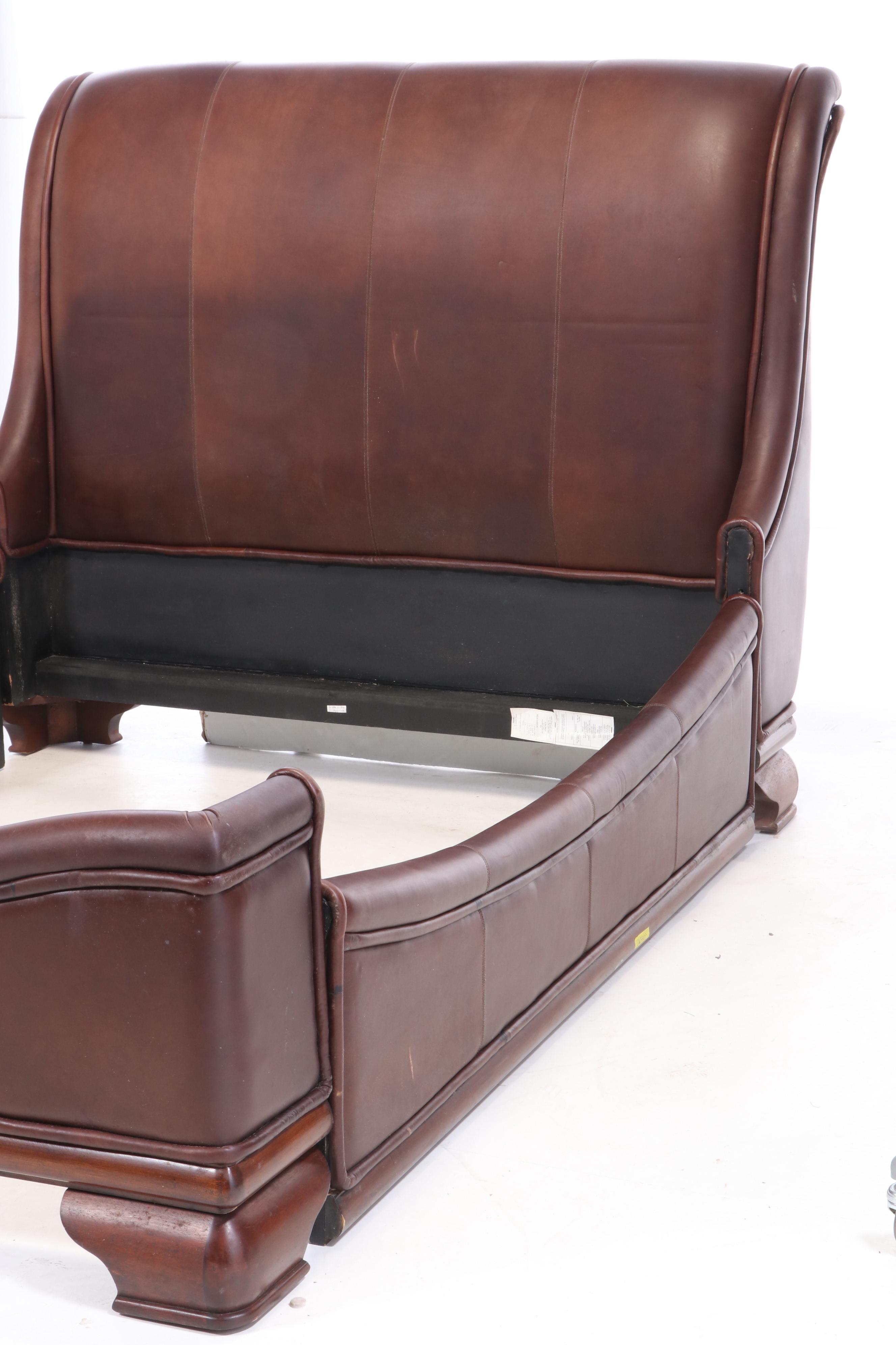 Stanley Furniture Leather Upholstered Queen Sized Bed Frame