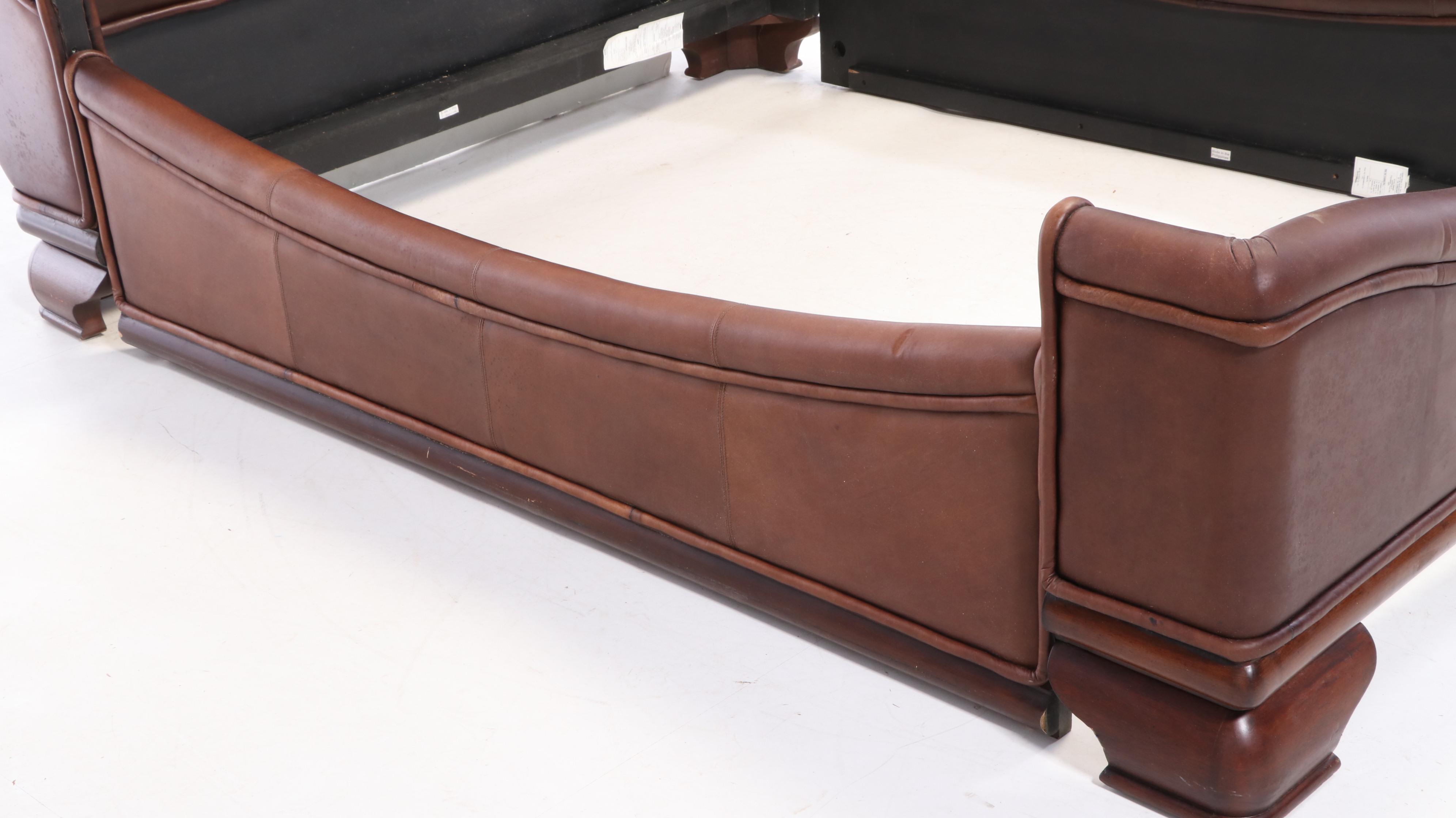 Stanley Furniture Leather Upholstered Queen Sized Bed Frame
