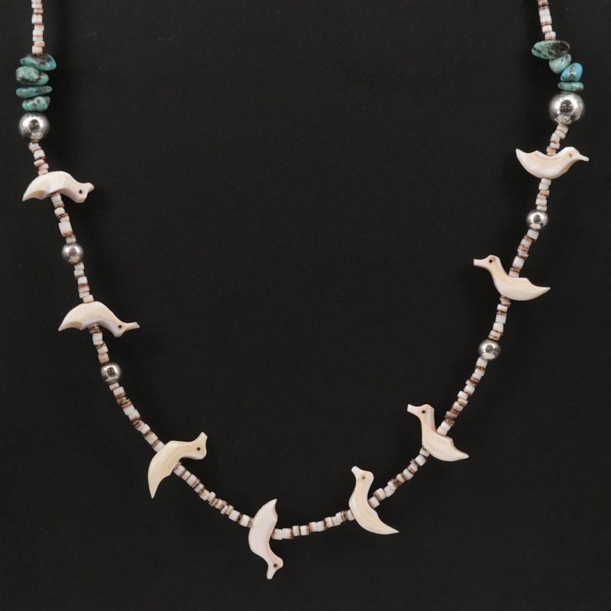 Carolyn Pollack Sterling Silver Turquoise and Shell Fetish Style Necklace