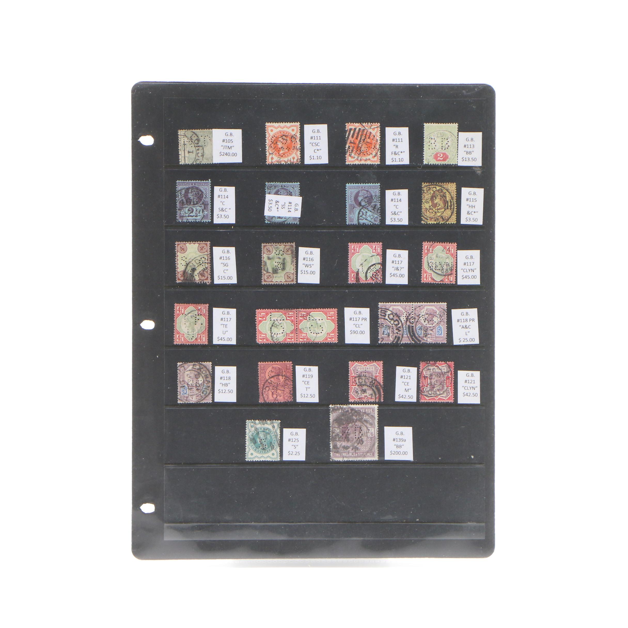 Collection of British "Perfin" Stamps