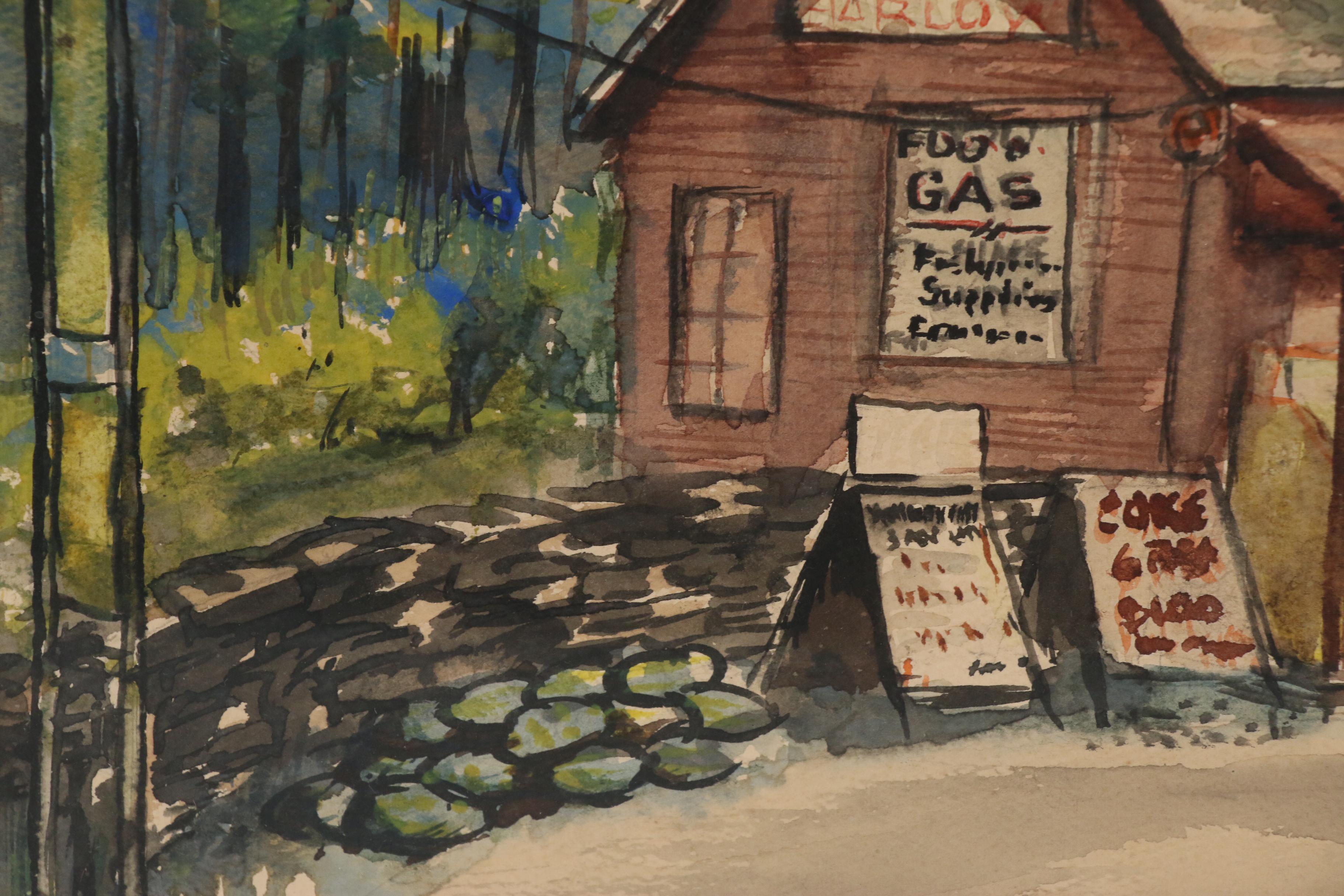 J. Saylor Watercolor Painting of Country Store, 1977