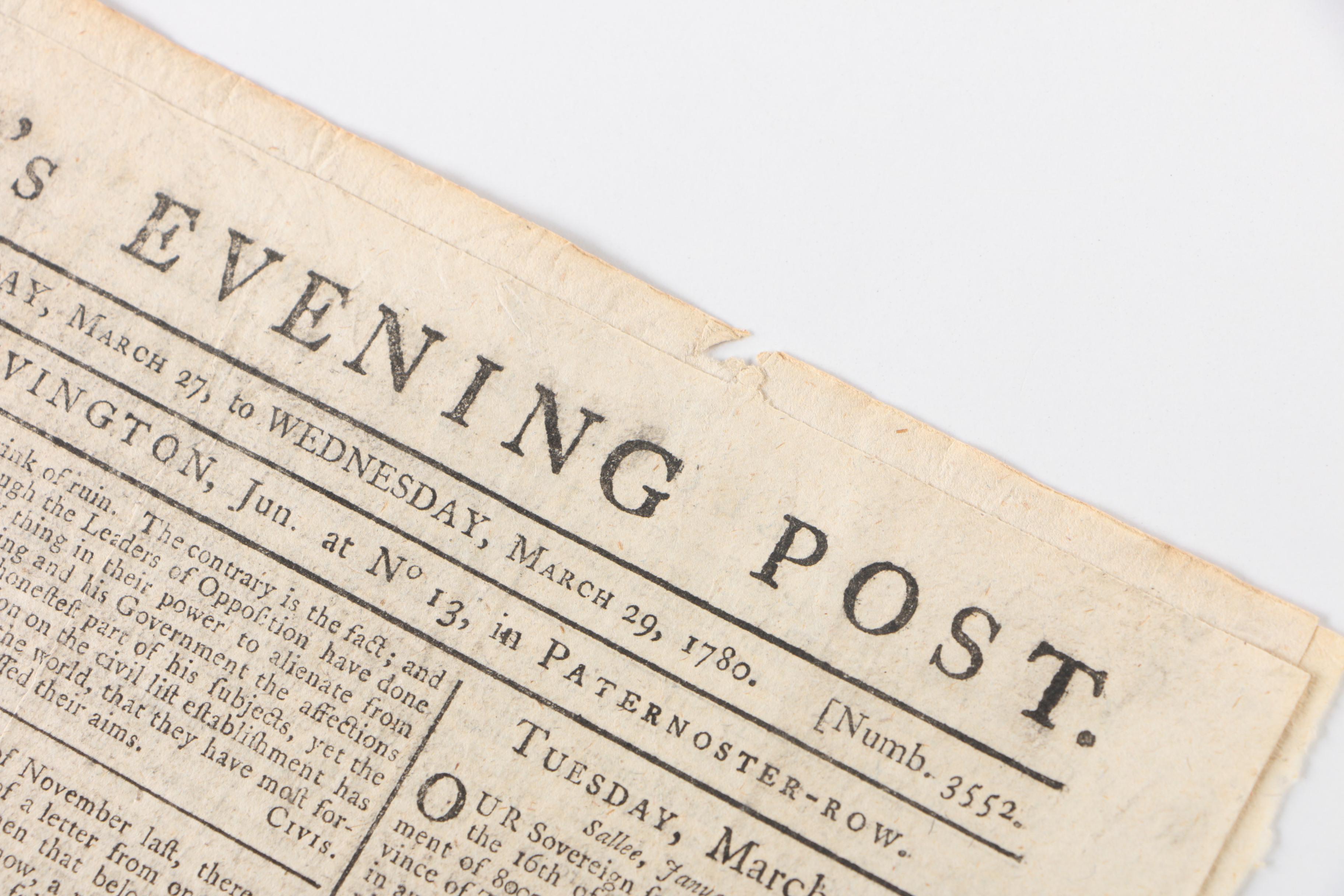 "Lloyd's Evening Post" with Reports on American Revolutionary War, 29 March 1780