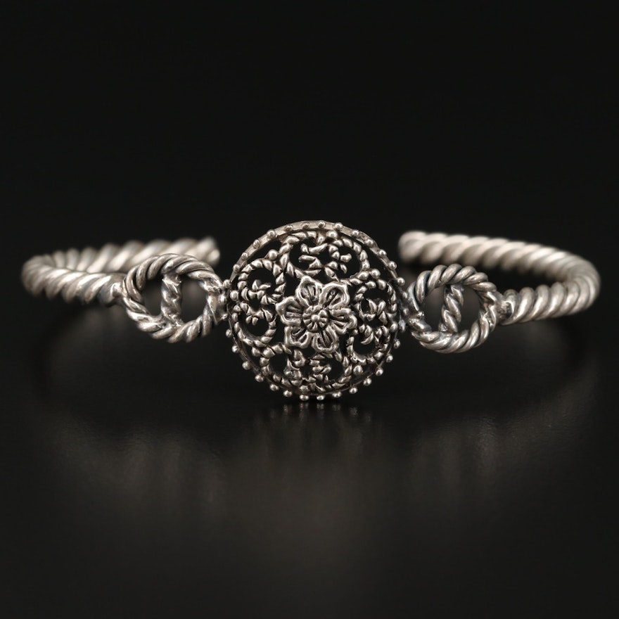 Sterling Silver Flower Openwork Cuff