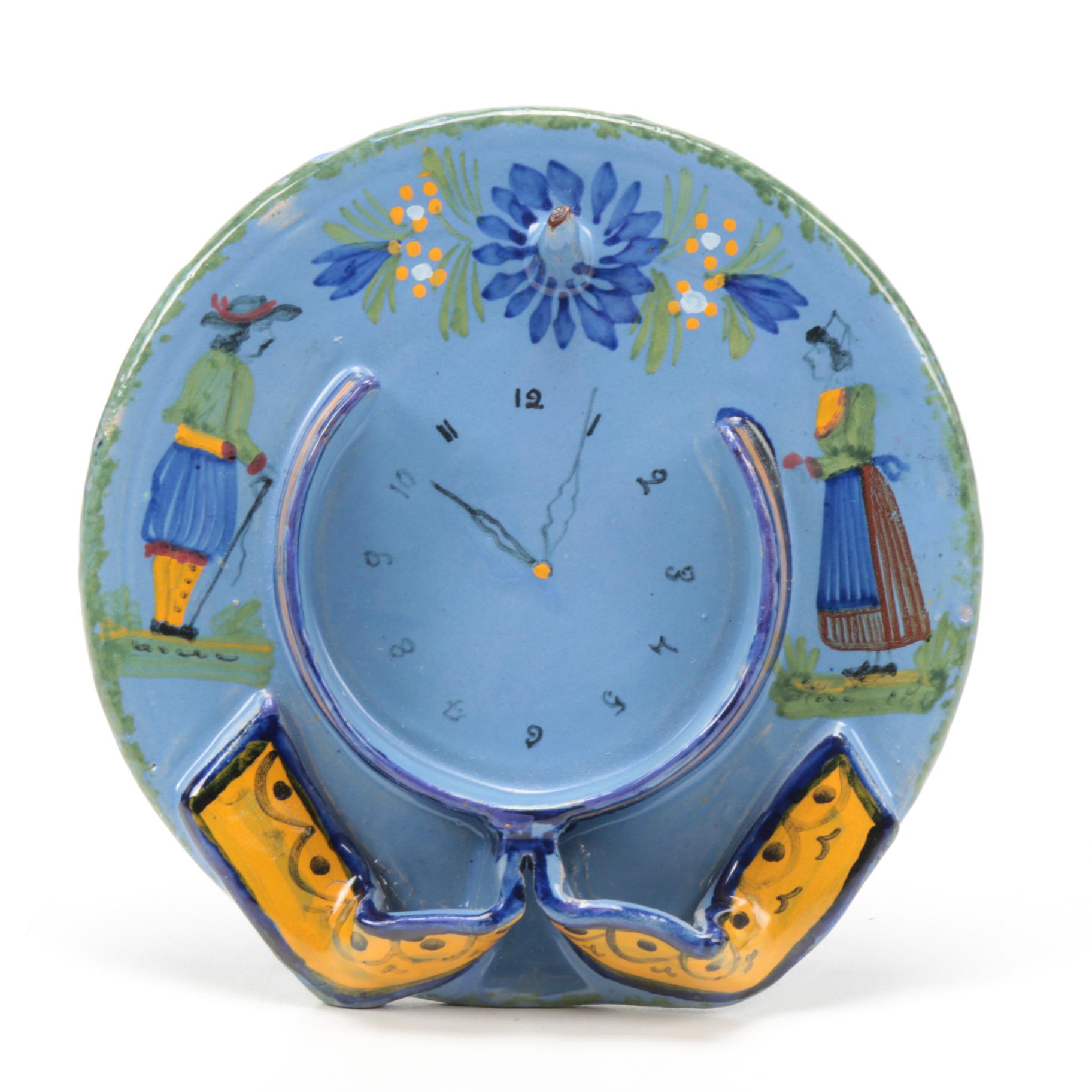 Henriot Quimper Faience Porcelain Pocket Watch Holder, Early 20th Century
