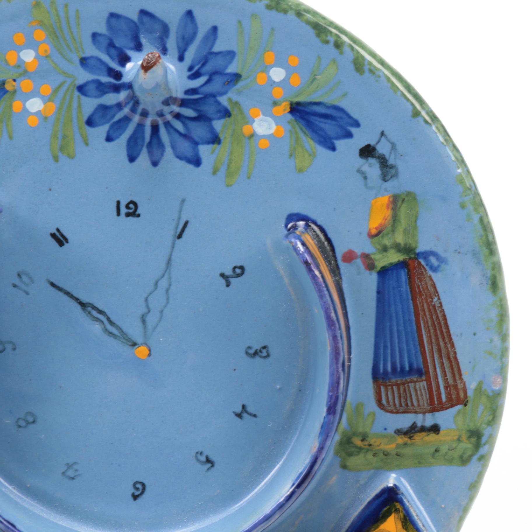 Henriot Quimper Faience Porcelain Pocket Watch Holder, Early 20th Century