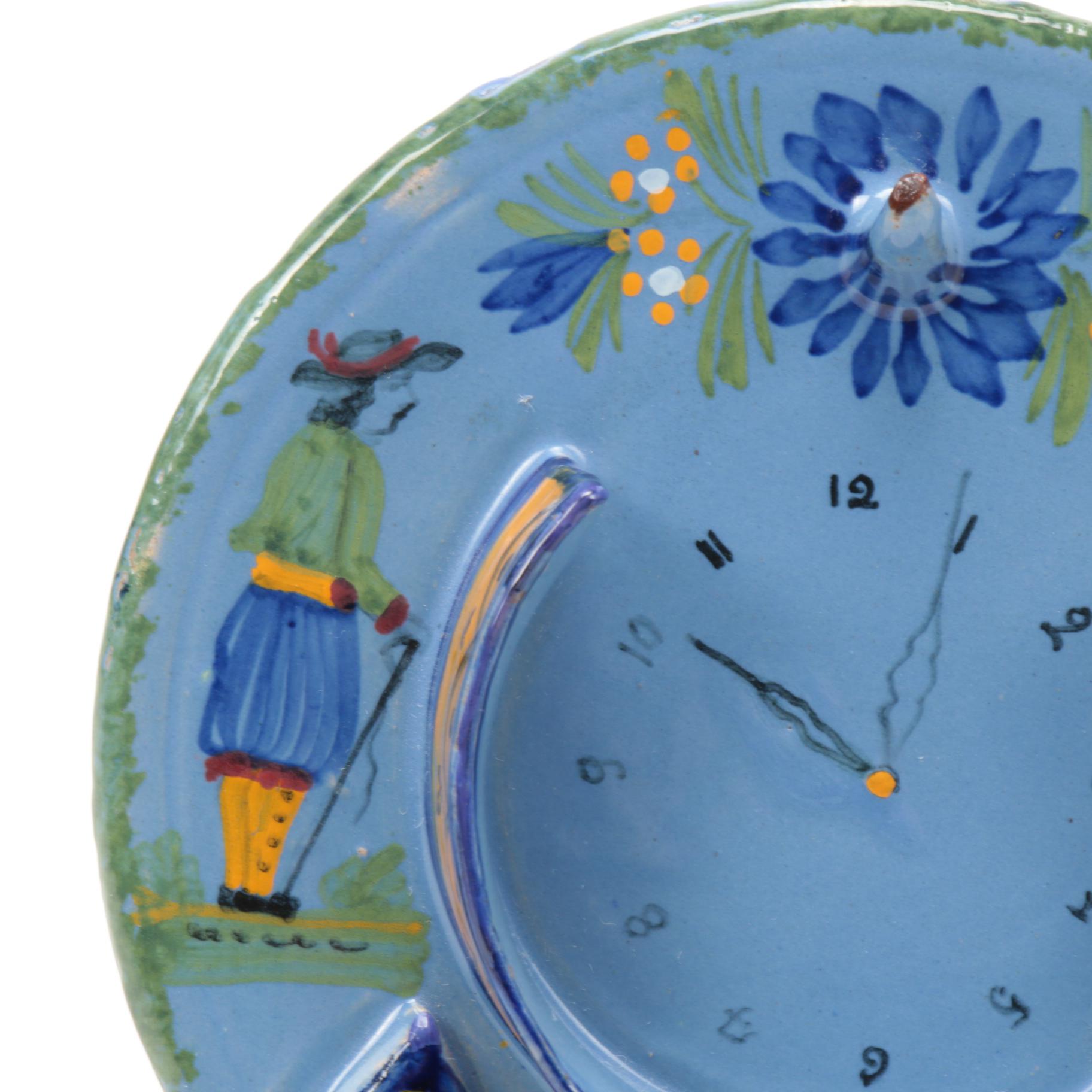 Henriot Quimper Faience Porcelain Pocket Watch Holder, Early 20th Century