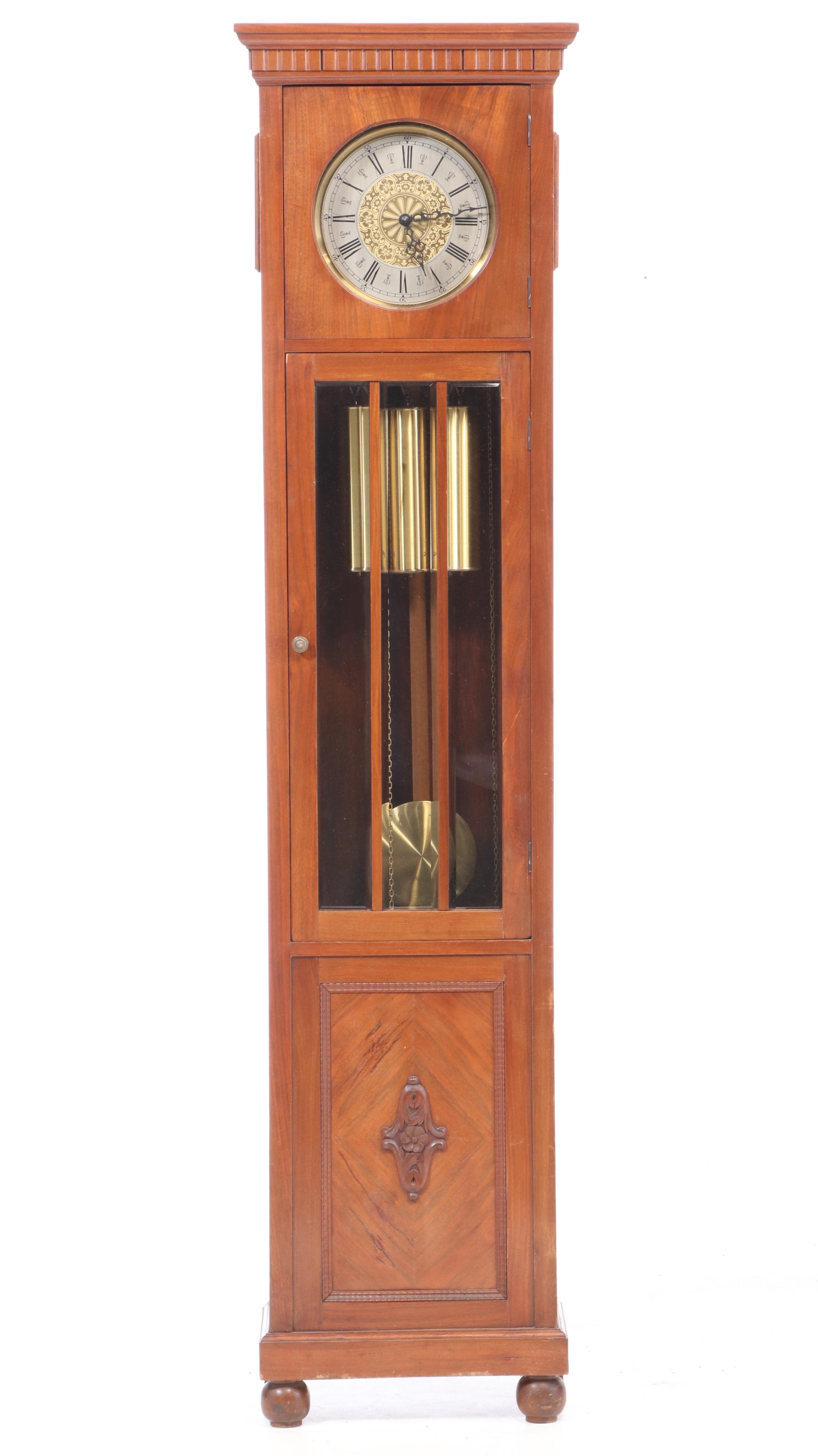 Edwardian Style Walnut Veneer Longcase Grandfather Clock