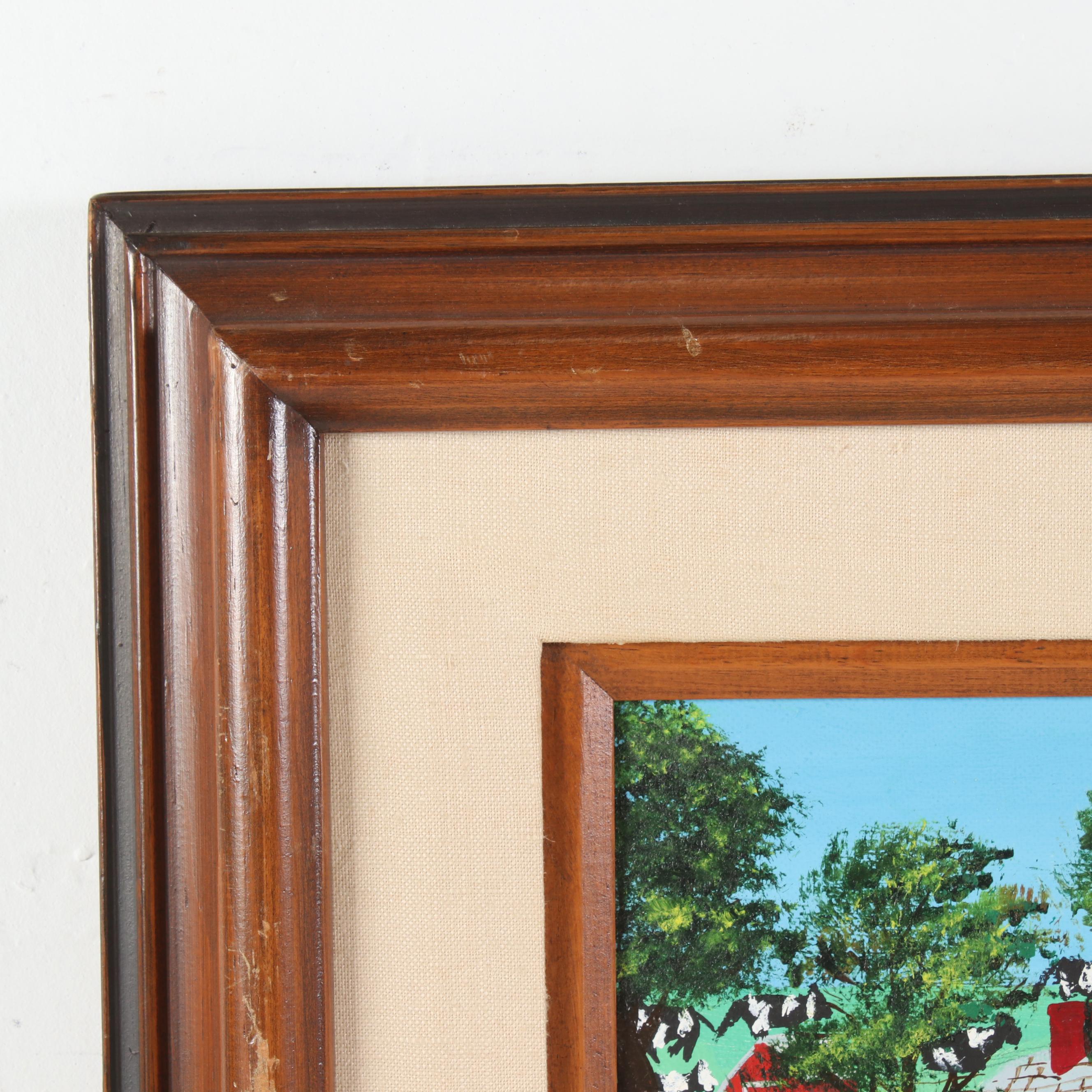 Stacia Lane Folk Art Acrylic Painting " Last Day of School Picnic", 1980