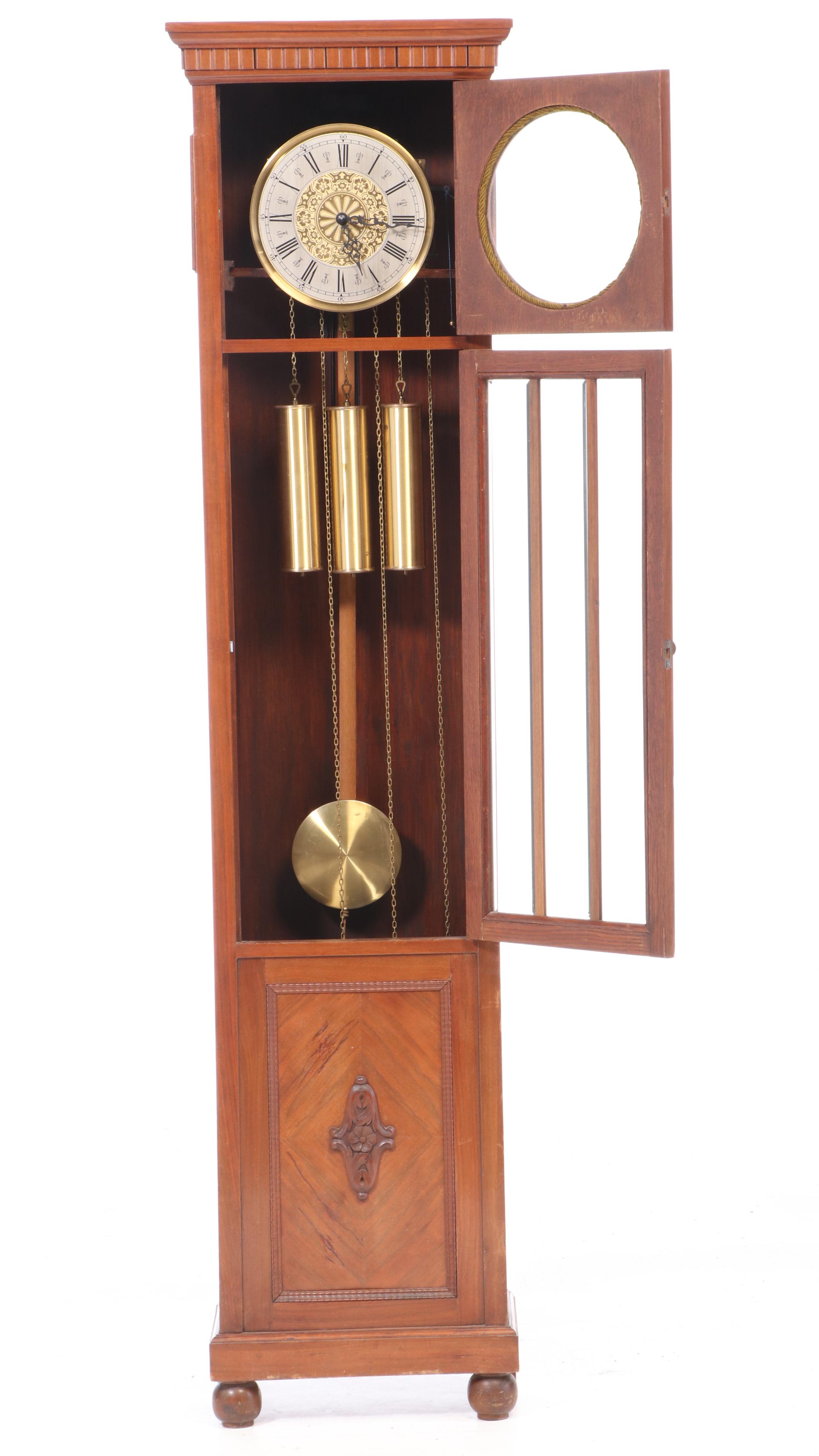 Edwardian Style Walnut Veneer Longcase Grandfather Clock