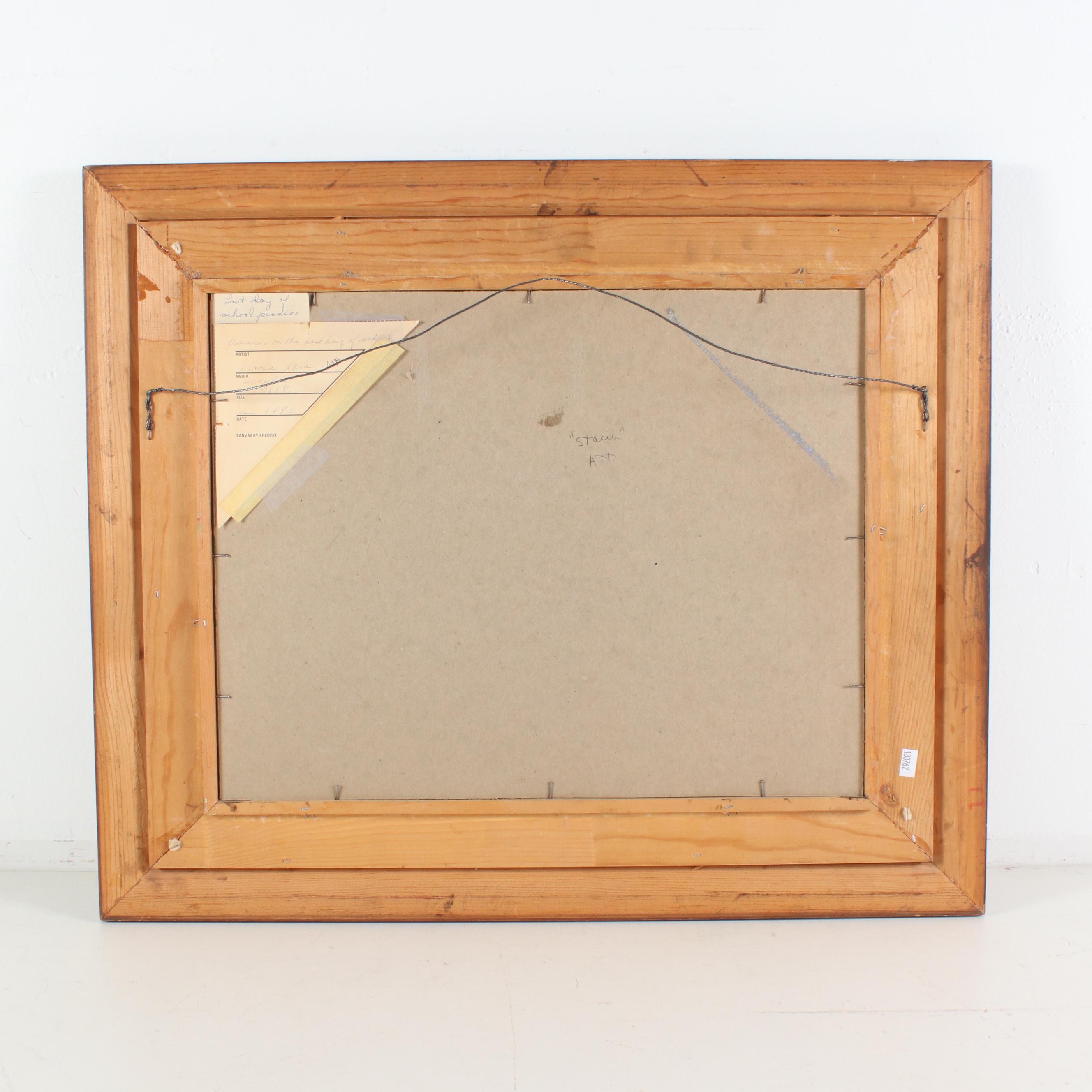 Stacia Lane Folk Art Acrylic Painting " Last Day of School Picnic", 1980