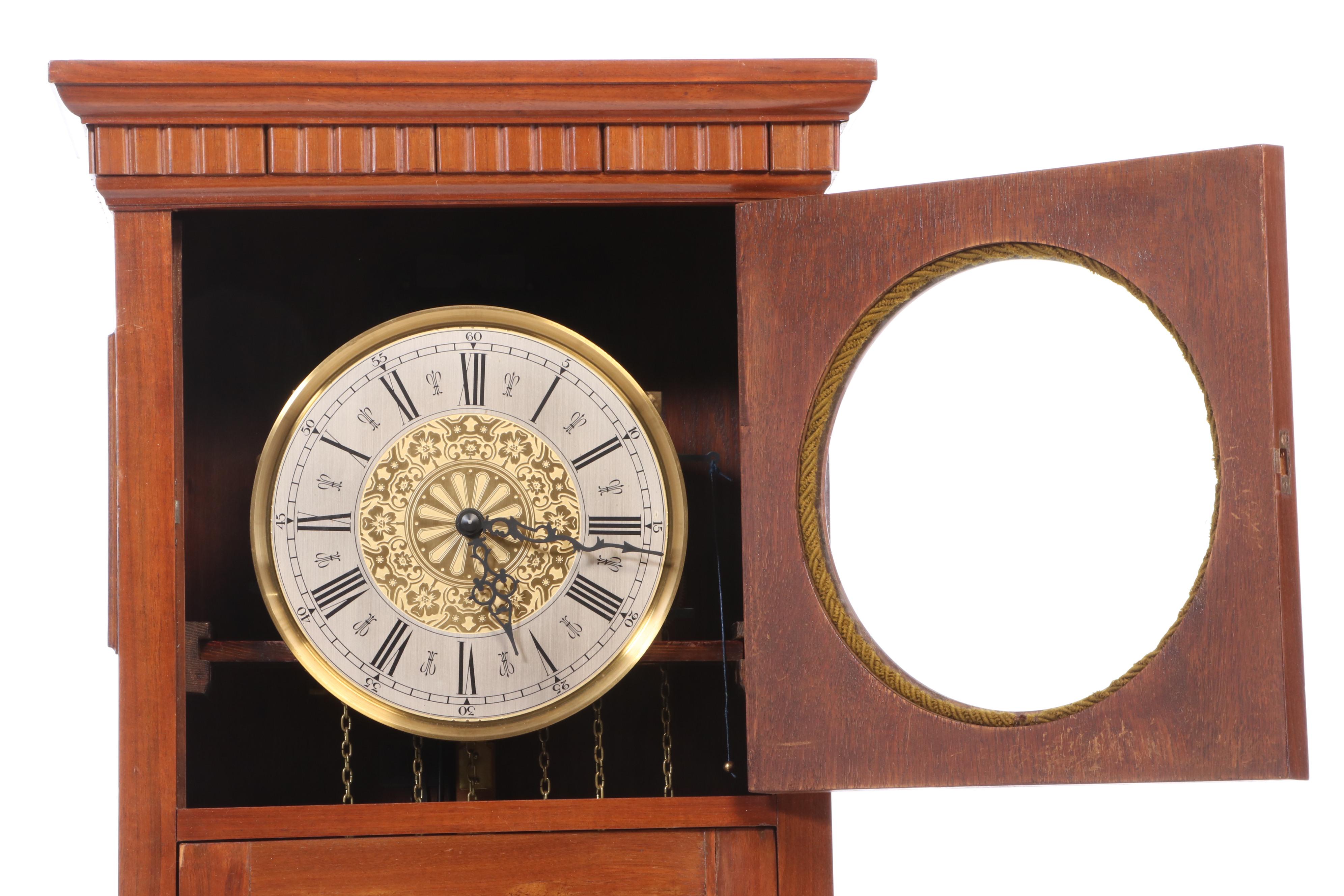 Edwardian Style Walnut Veneer Longcase Grandfather Clock