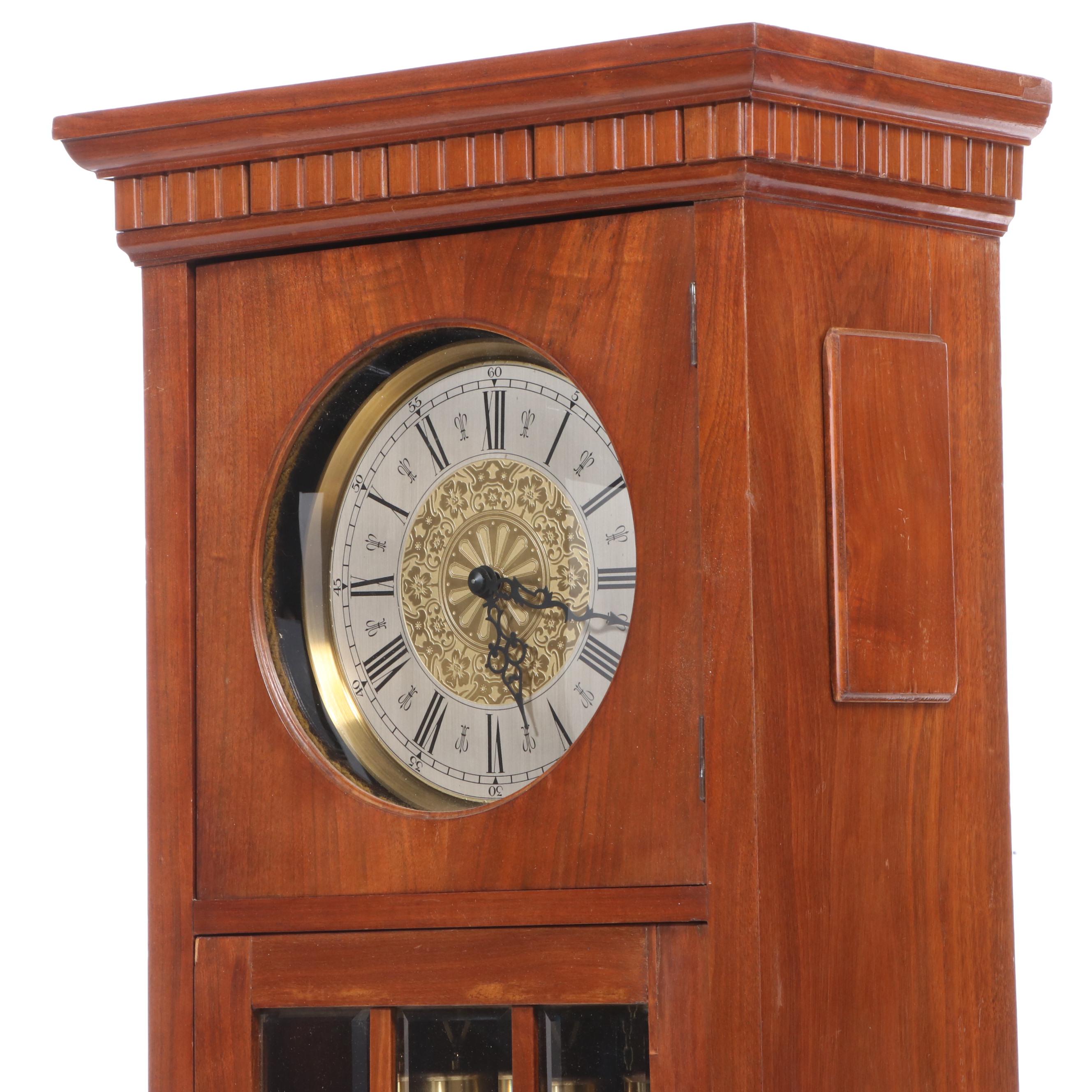 Edwardian Style Walnut Veneer Longcase Grandfather Clock