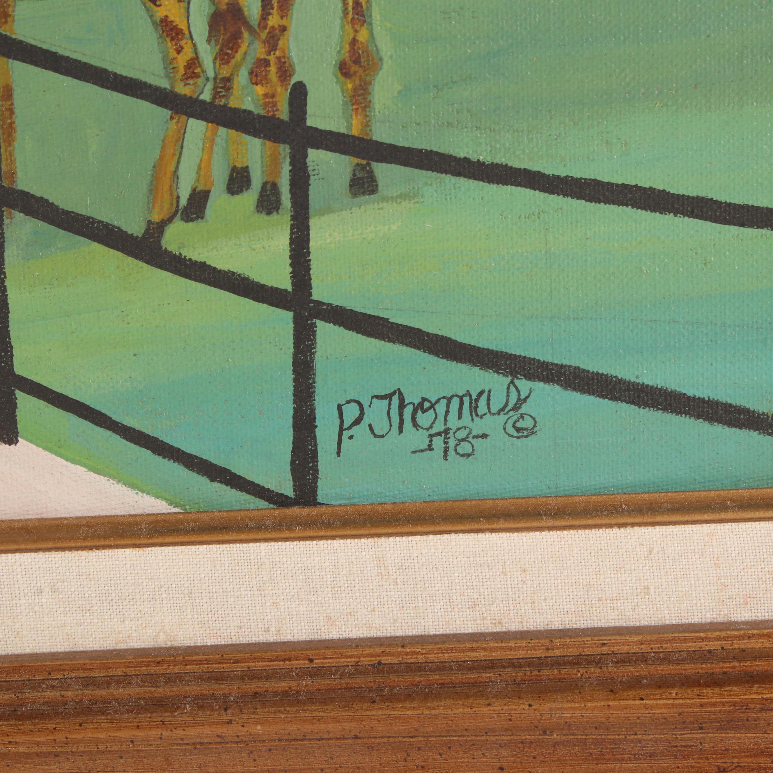 Folk Art Acrylic Painting of a Zoo, 1978