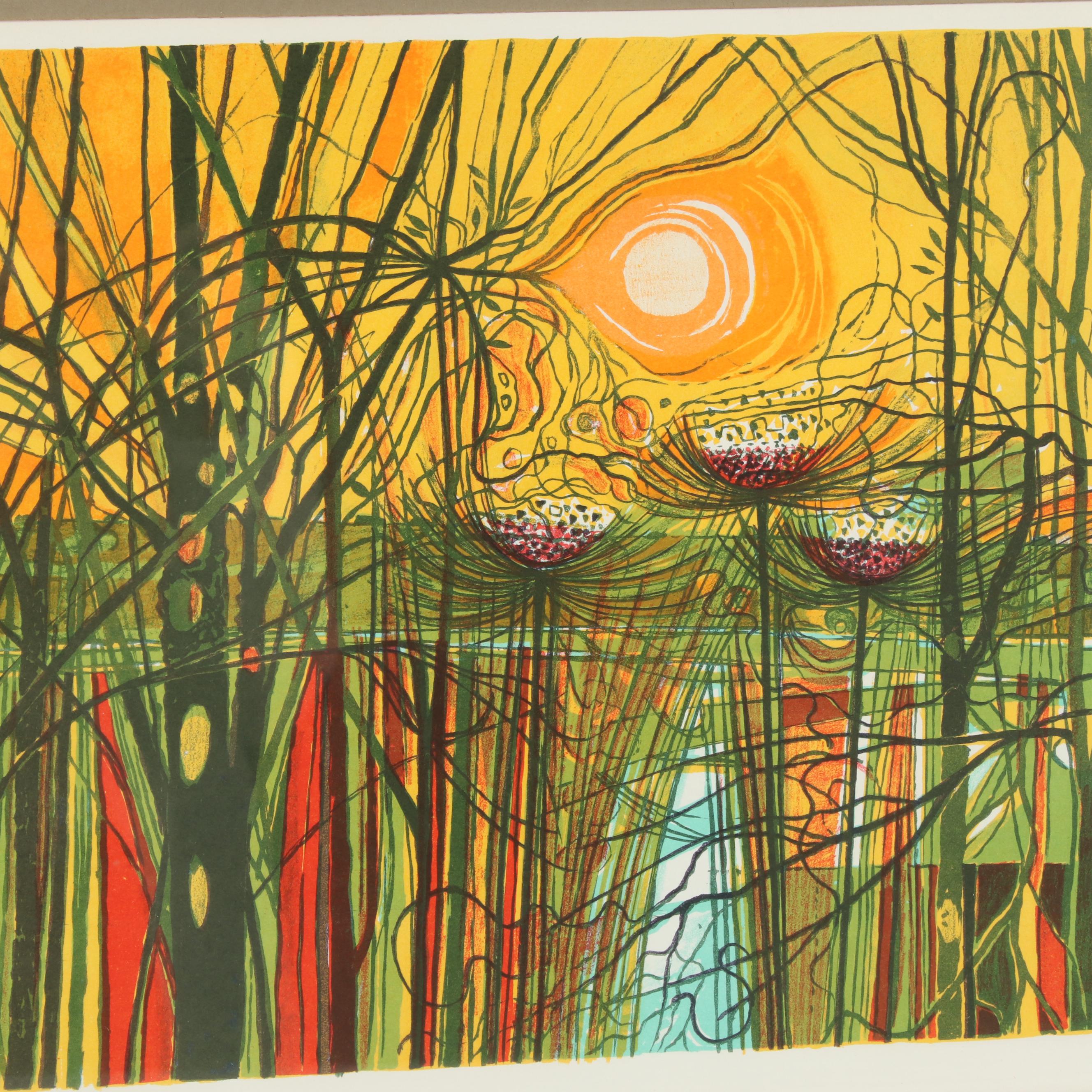 Garrick Palmer Lithograph of Landscape With Moon, Mid-20th Century