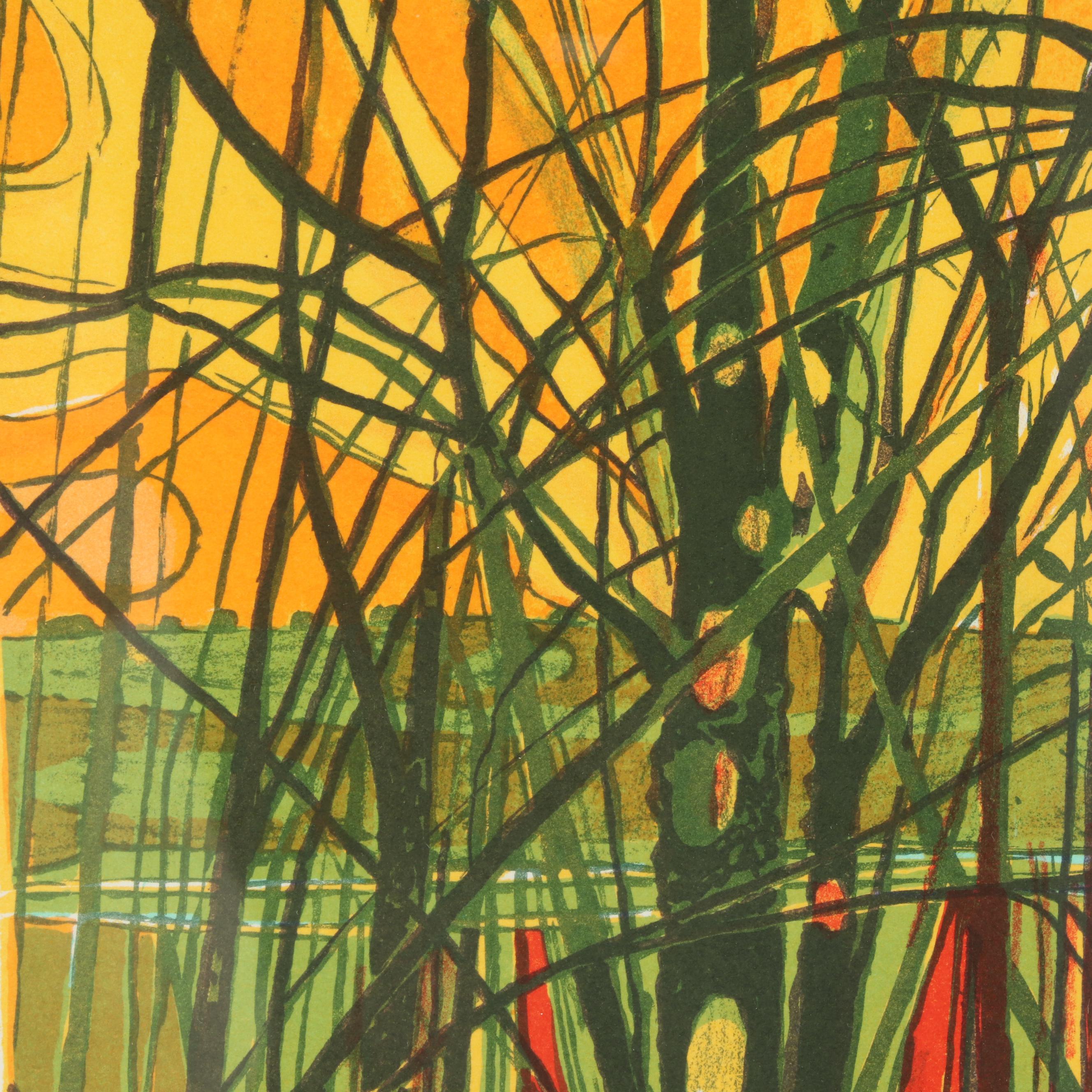 Garrick Palmer Lithograph of Landscape With Moon, Mid-20th Century