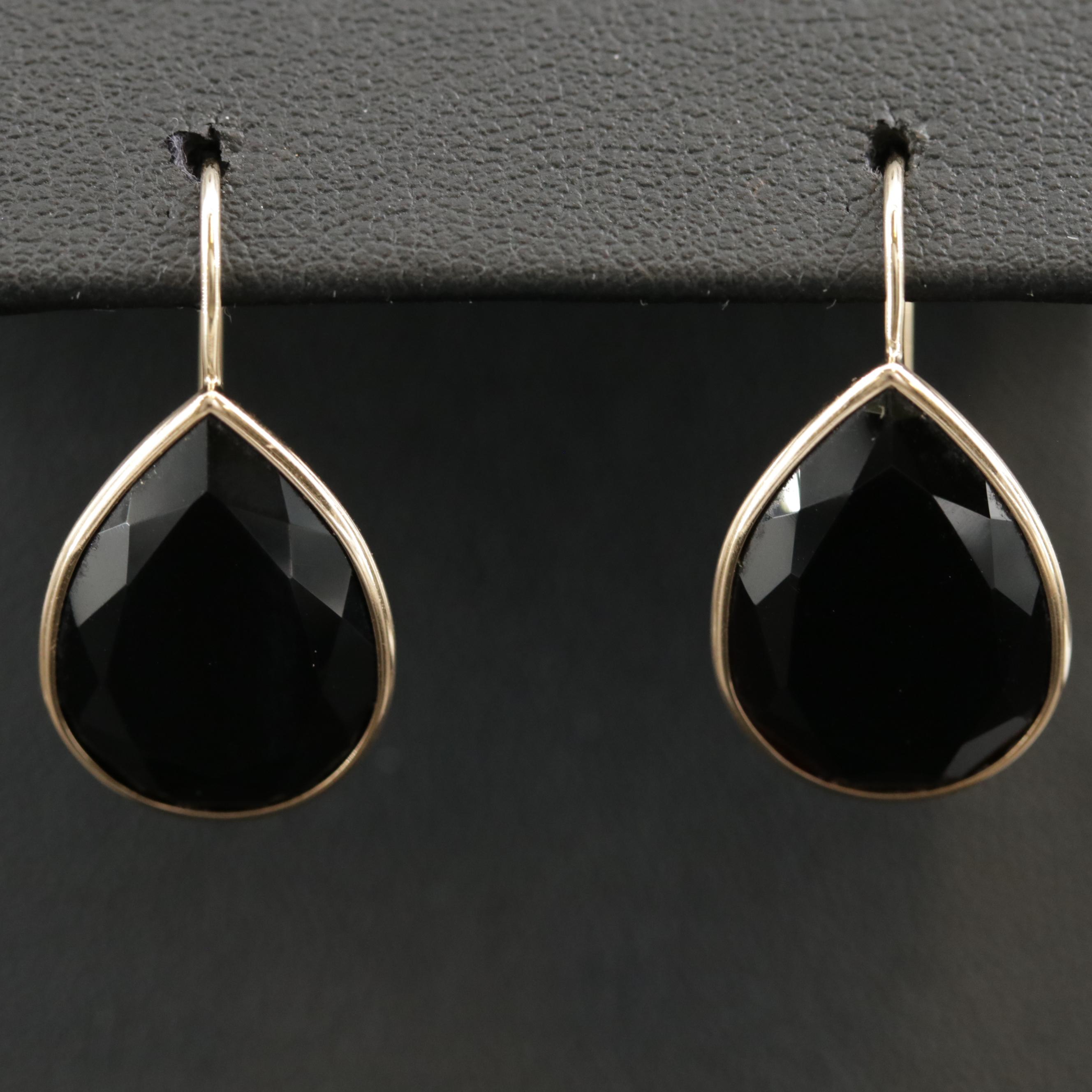 14K Yellow Gold Onyx Drop Earrings