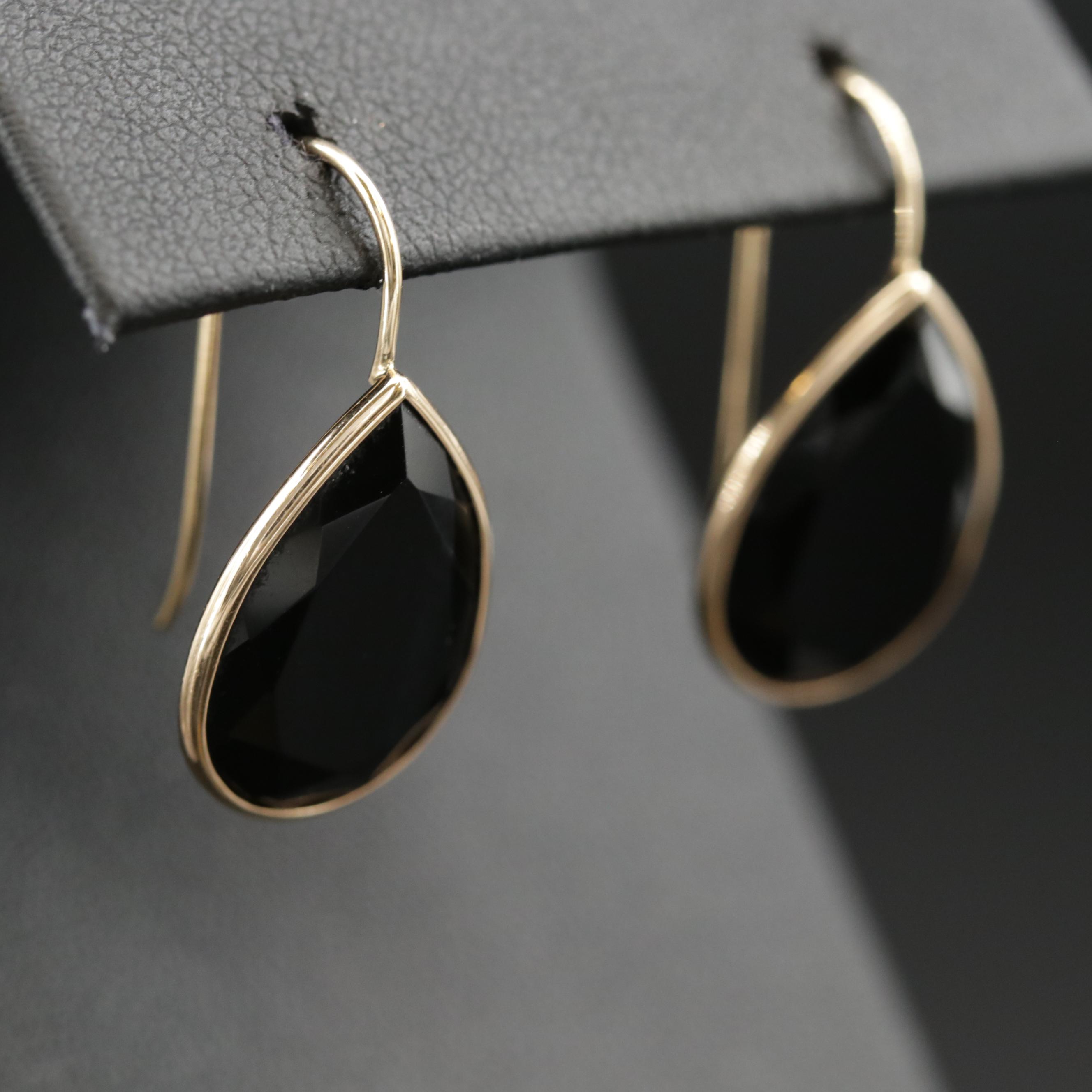 14K Yellow Gold Onyx Drop Earrings
