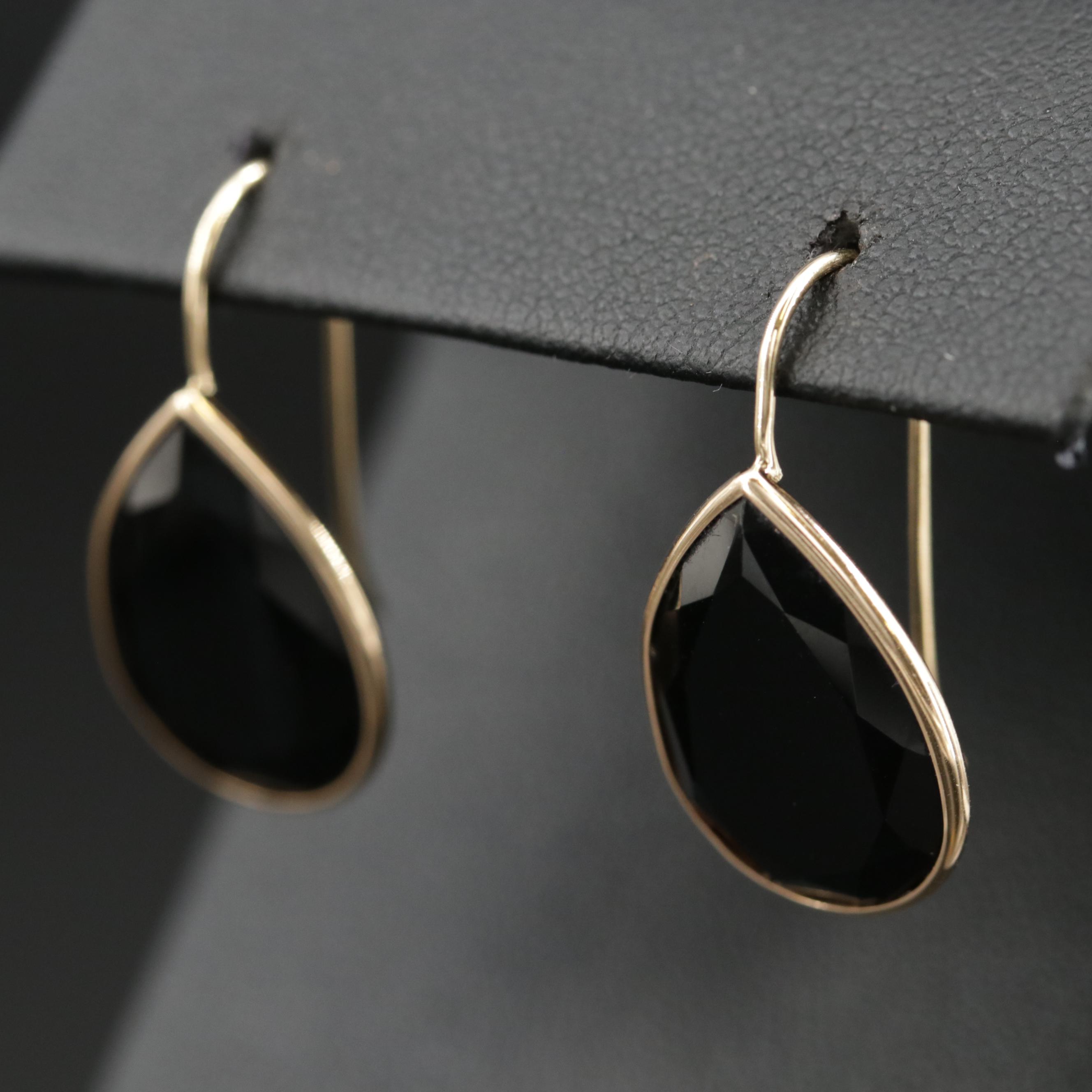 14K Yellow Gold Onyx Drop Earrings
