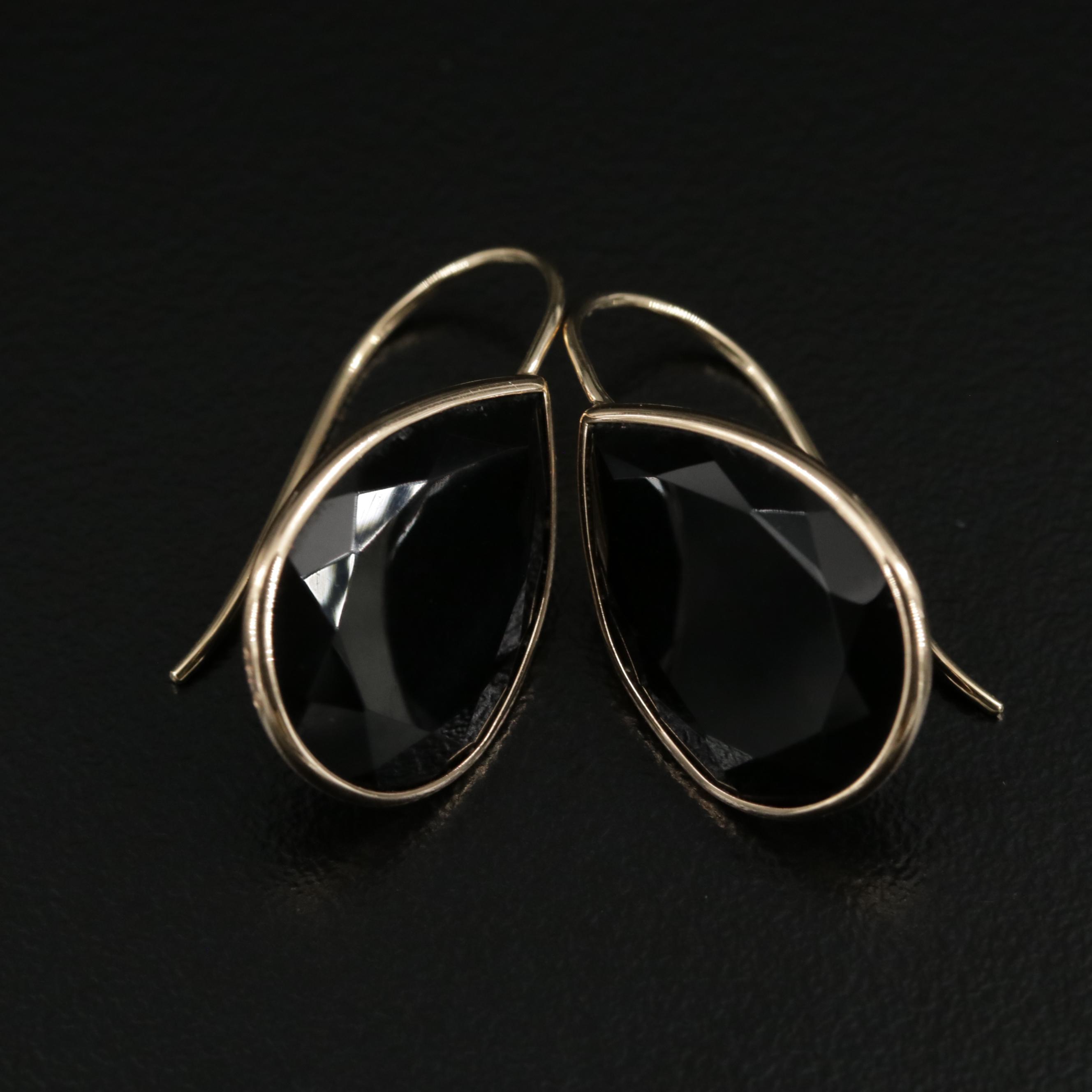 14K Yellow Gold Onyx Drop Earrings